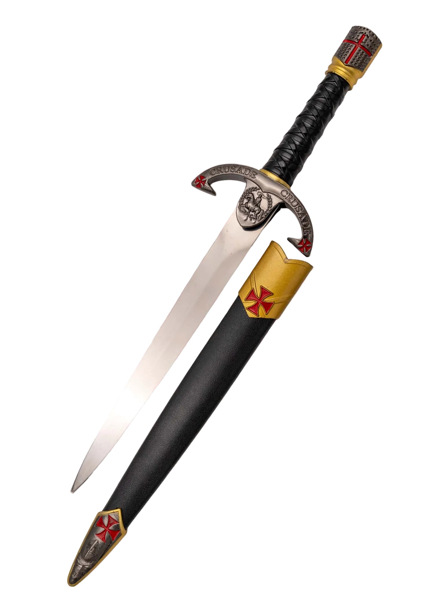 Imagen única de: Daga Decorativa Templaria con Casco Níquel y Dorado – Cruz Roja