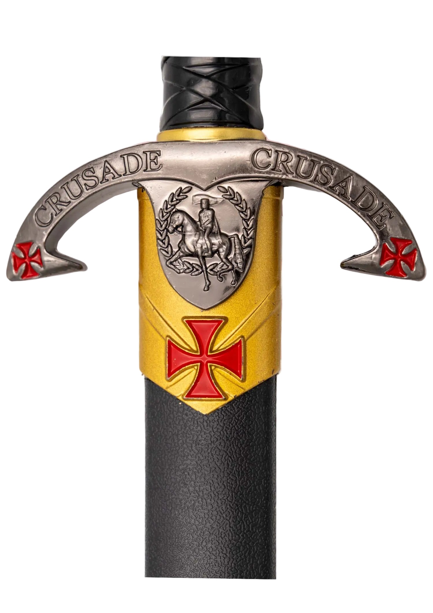 Imagen única de: Daga Decorativa Templaria con Casco Níquel y Dorado – Cruz Roja