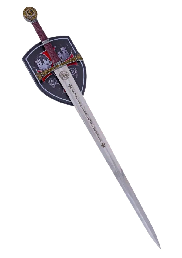 Imagen única de: Espada Templaria con Sello y Lema de los Caballeros Templarios Con Soporte Escudo