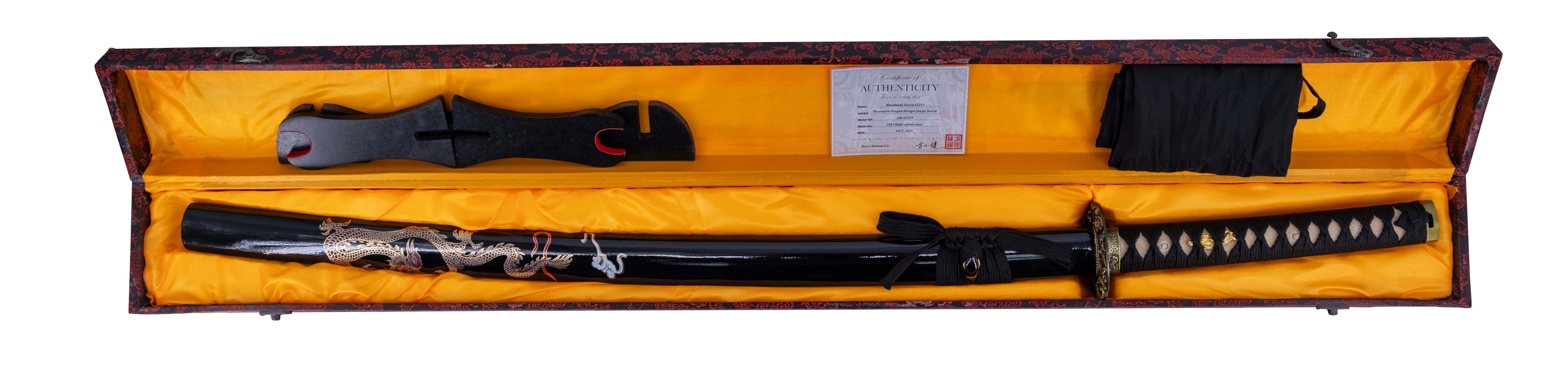 Caja Katana Funcional Afilada Dragón Dorado Todo Medieval