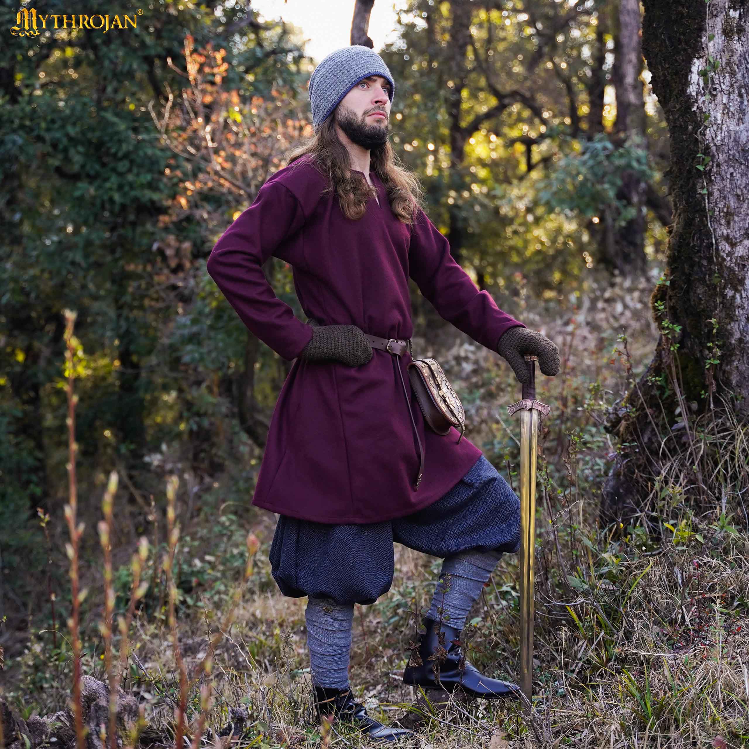 Túnica vikinga Erik de lana reciclada - color vino - imagen 2