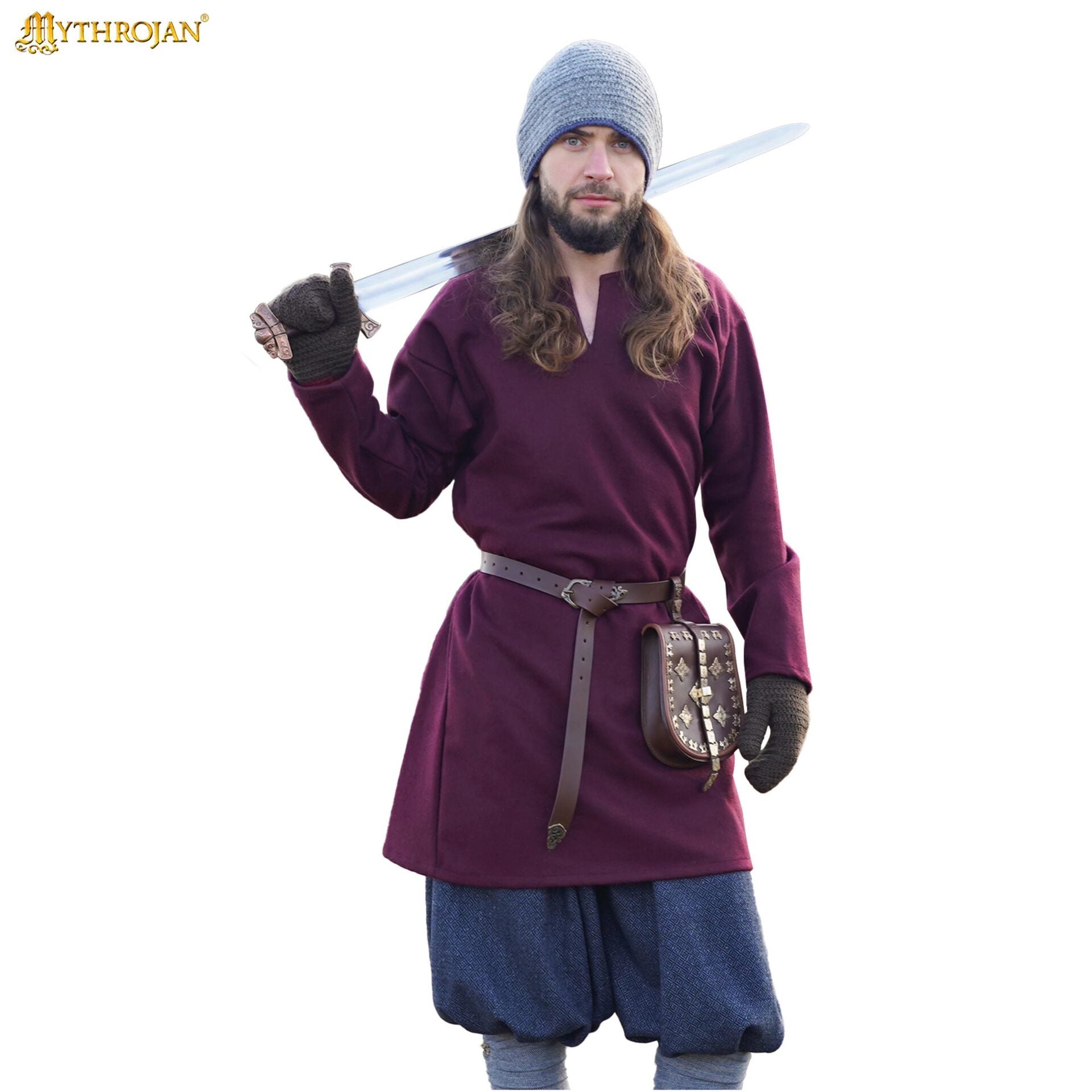 Túnica vikinga Erik de lana reciclada - color vino - imagen 4