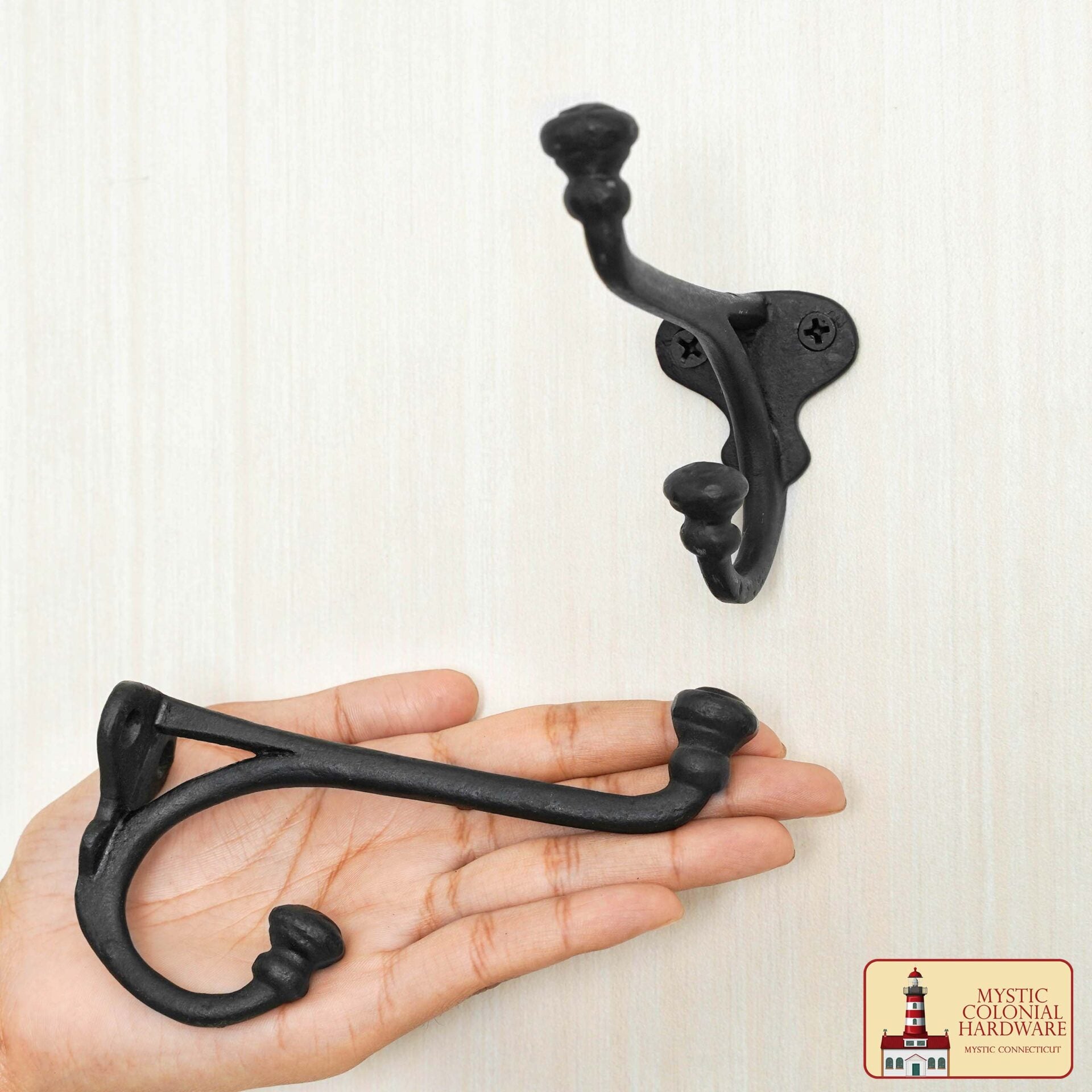 Imagen única de: Ganchos de Pared Rústicos de Hierro Fundido, Ganchos Utilitarios Retro Resistentes para Colgar Abrigos, Bolsos, Toallas, Batas, Sombreros y Más, Negro