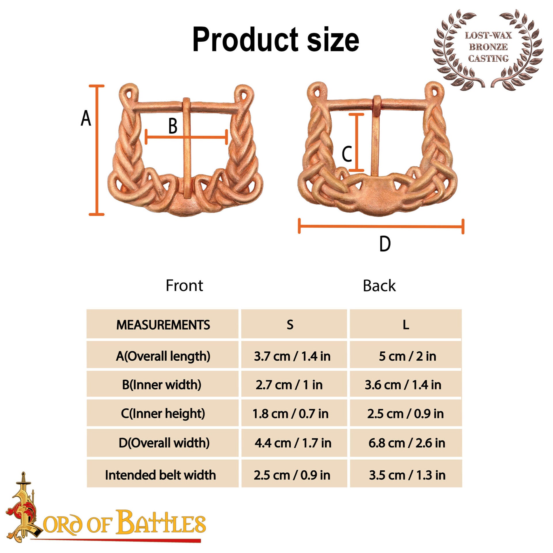 Hebilla vikinga de bronce con nudo para cinturones 2,5–3,5 cm - imagen 20