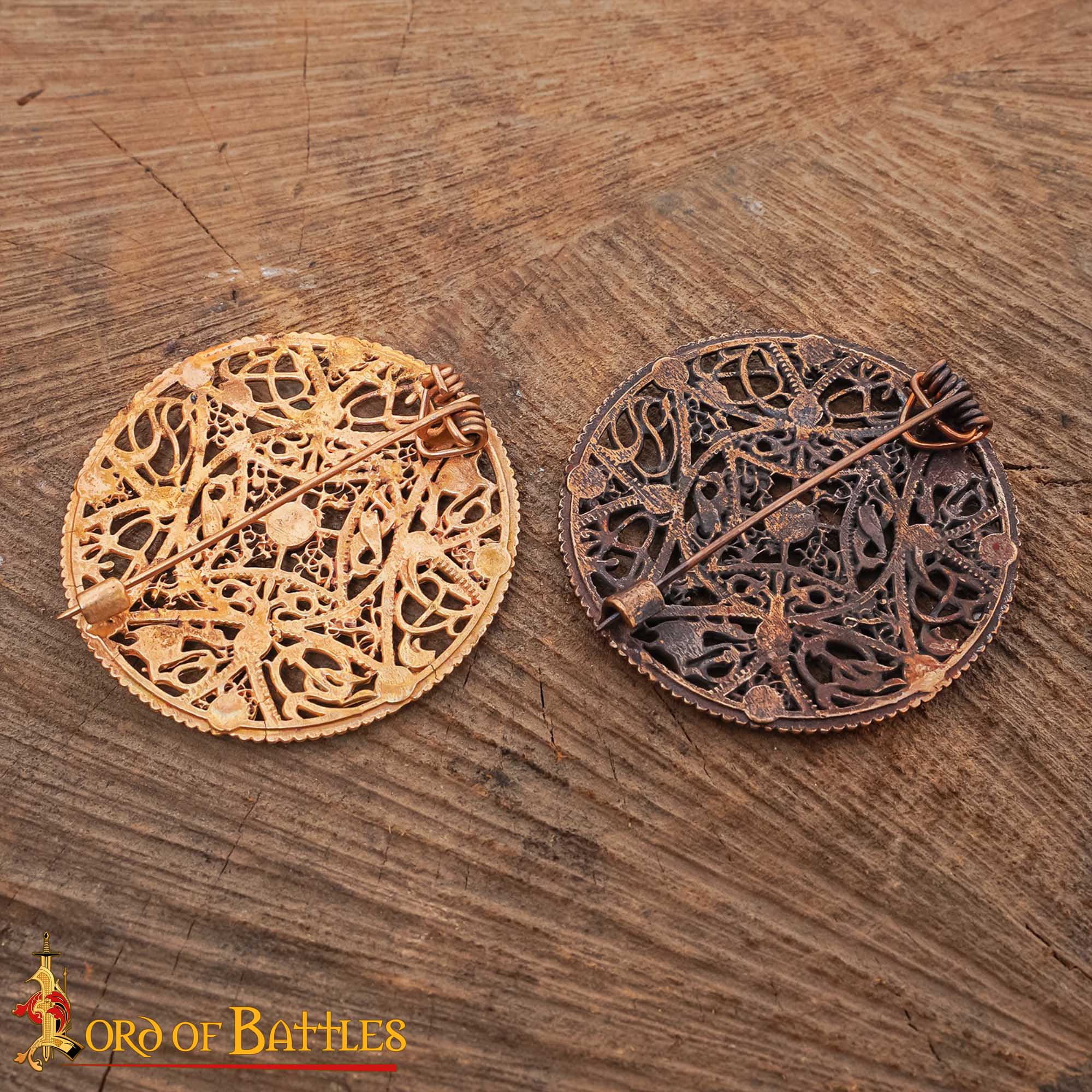 Broche disco vikingo de bronce con filigrana estilo Urnes, 6 cm - imagen 18