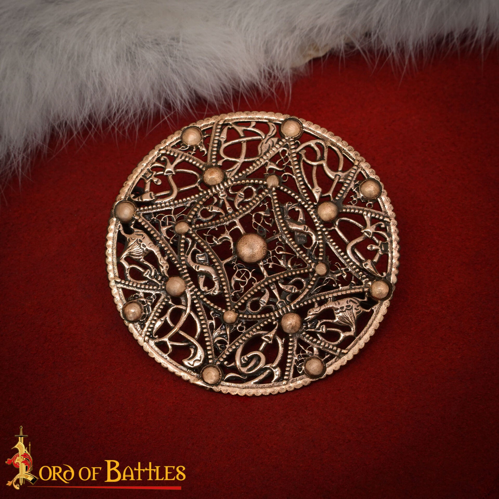 Broche disco vikingo de bronce con filigrana estilo Urnes, 6 cm - imagen 19