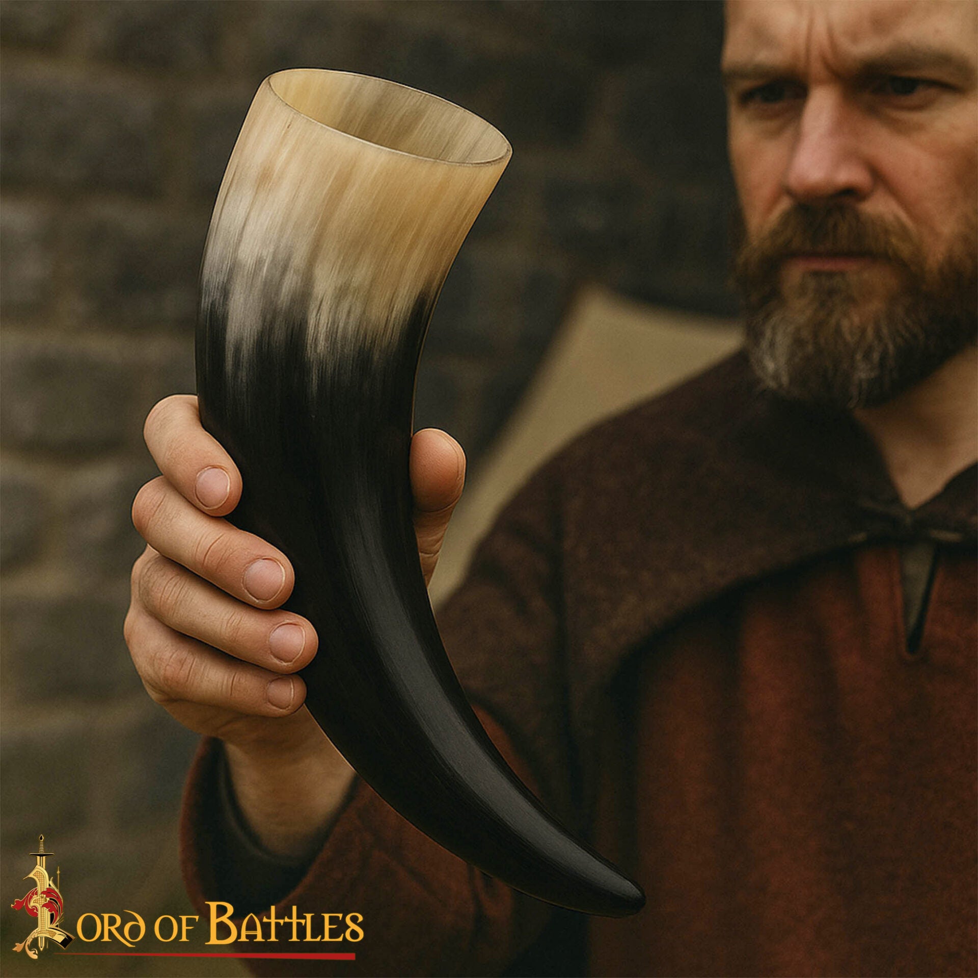Cuerno de beber vikingo en cuerno de buey pulido - imagen 12