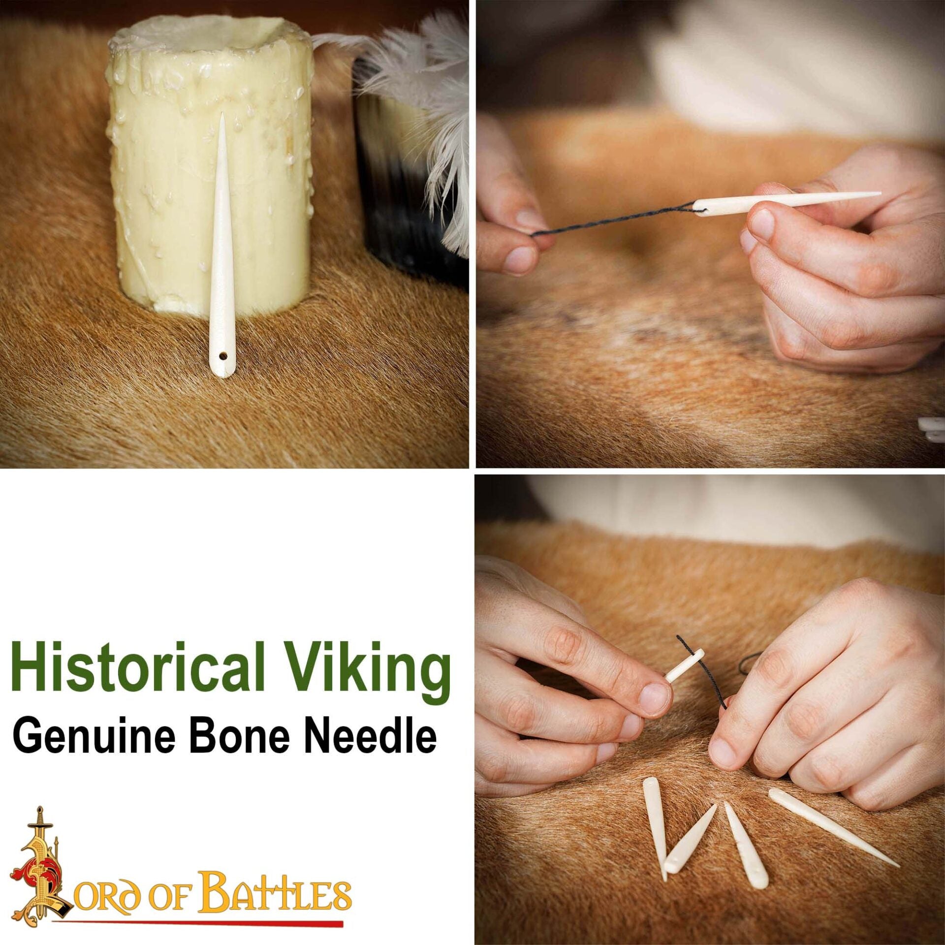 Agujas de hueso vikingas para coser — set 7 cm, ojo 7 mm - imagen 6