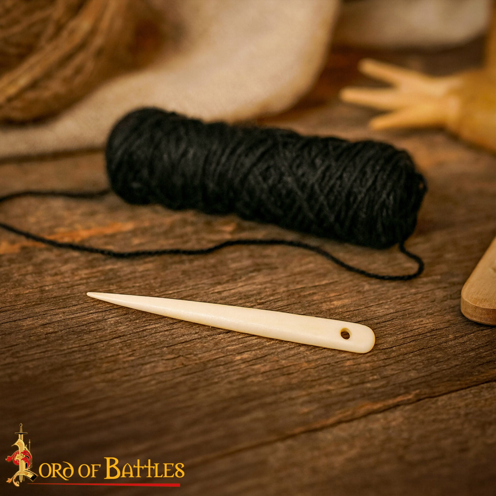 Agujas de hueso vikingas para coser — set 7 cm, ojo 7 mm - imagen 2