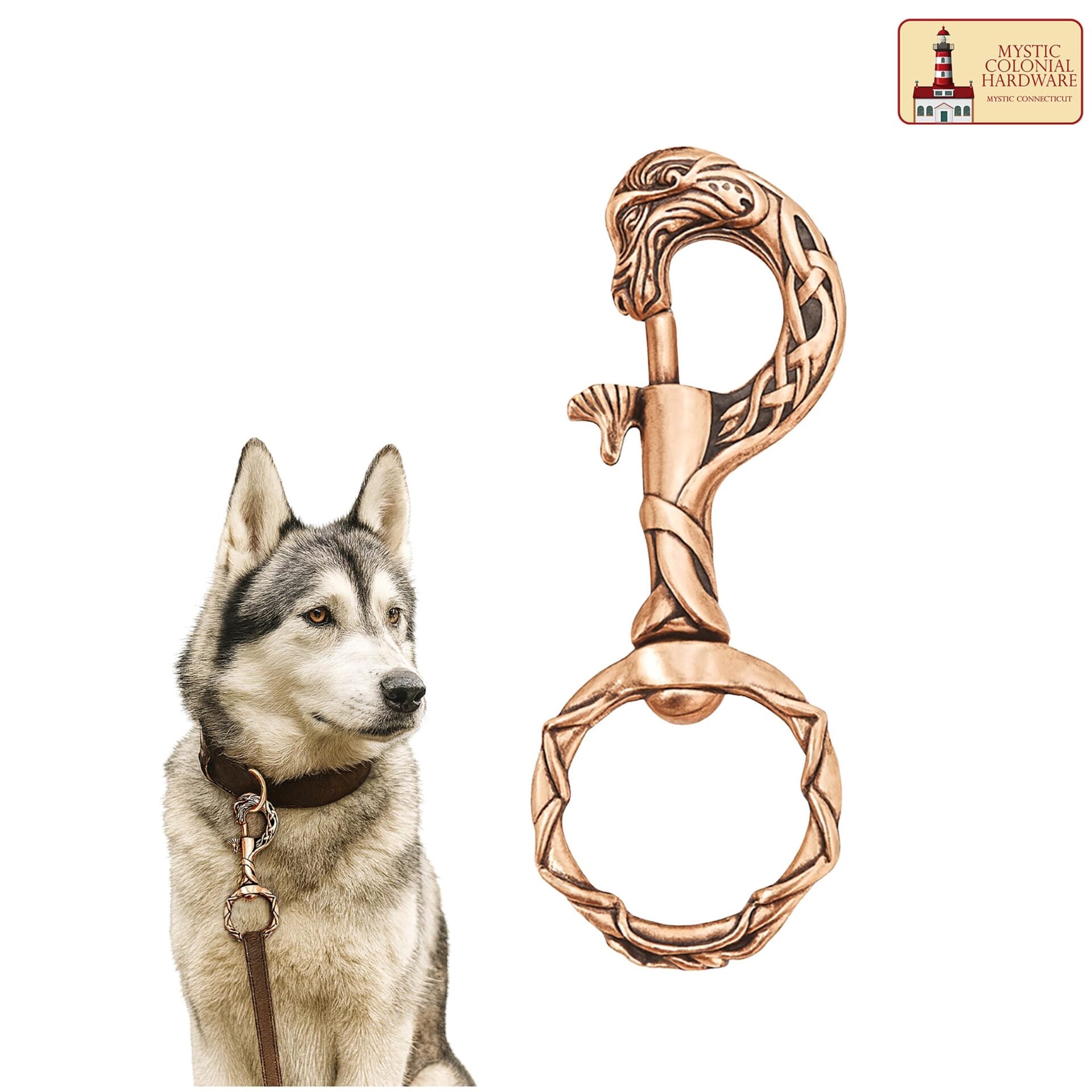 Gancho de bronce con cabeza de dragón vikingo — hecho a mano para correas y llaveros - imagen 4