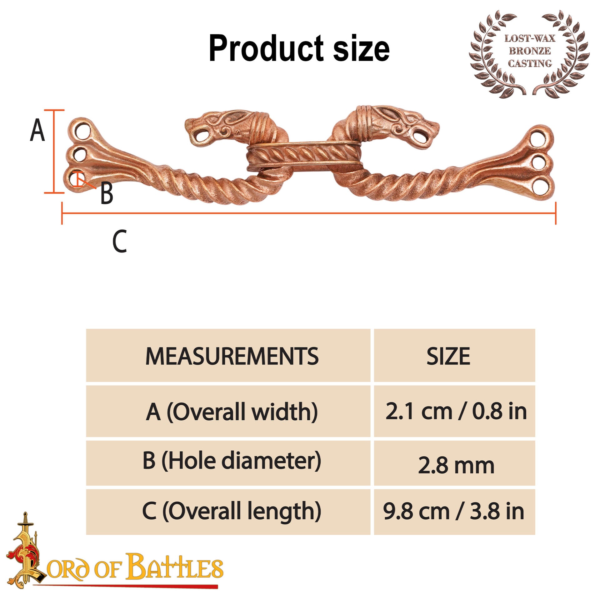 Broche vikingo de bronce para capa con cabezas de animal - cera perdida - imagen 104