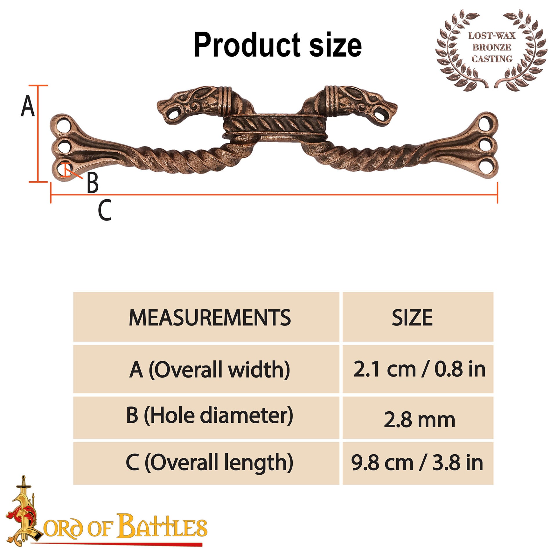 Broche vikingo de bronce para capa con cabezas de animal - cera perdida - imagen 99