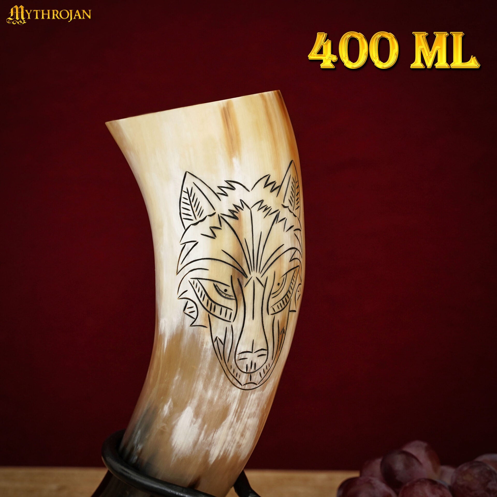 Cuerno vikingo para beber (400 ml) — cuerno de buey grabado a mano con funda - imagen 16