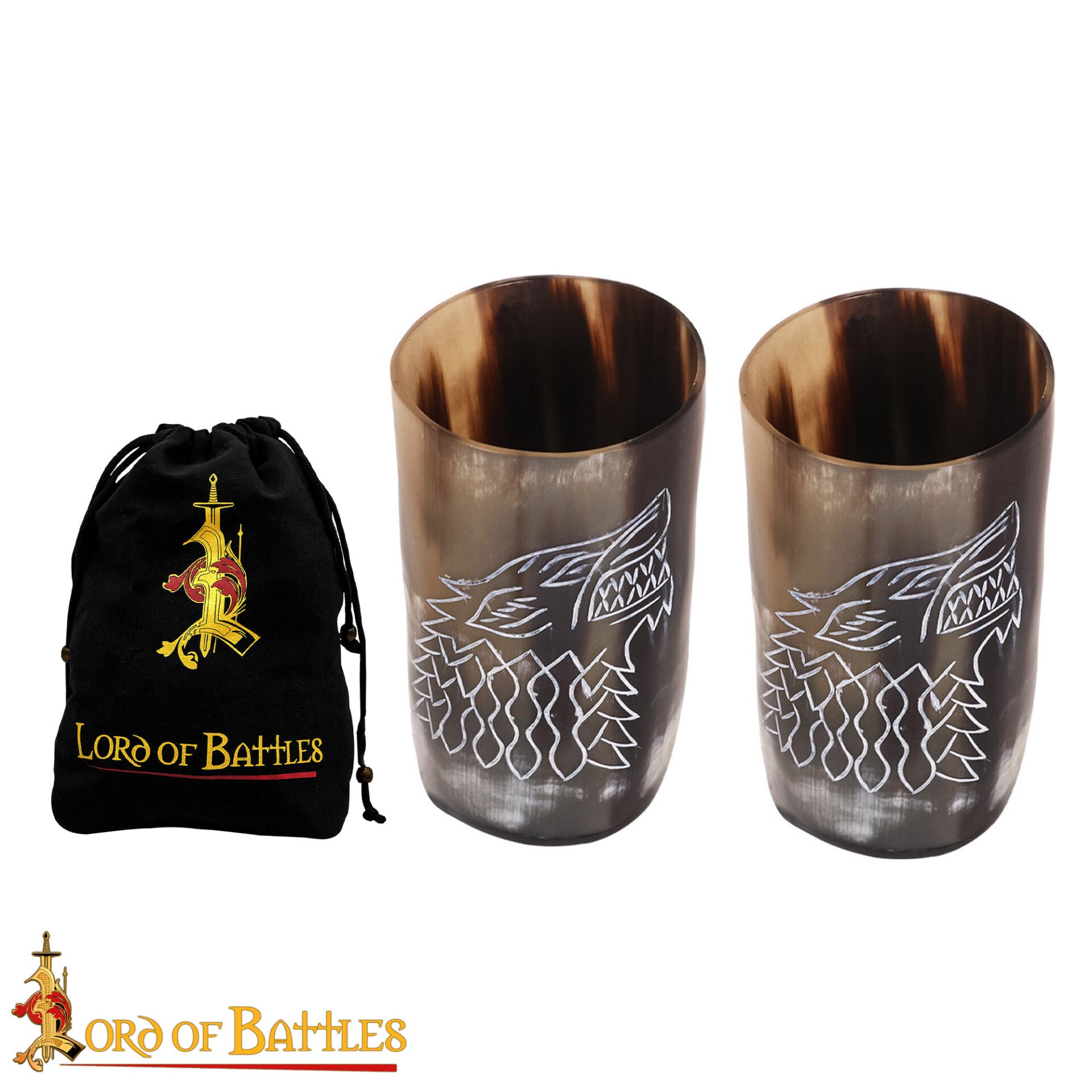 Set de 2 cuernos de beber grabados con lobo - imagen 11