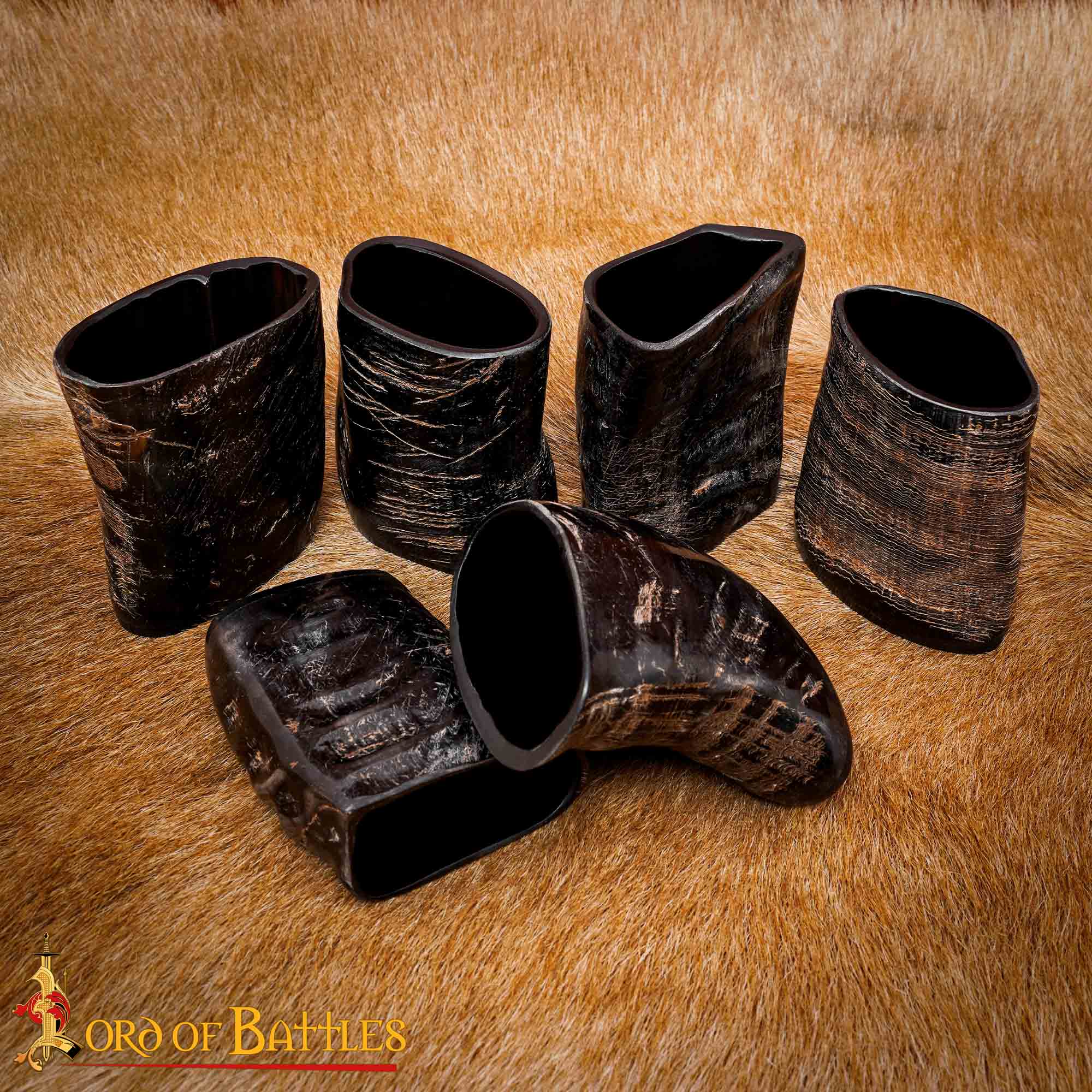 Set de vasos de cuerno vikingos de búfalo, 68 ml — con funda de lona - imagen 13