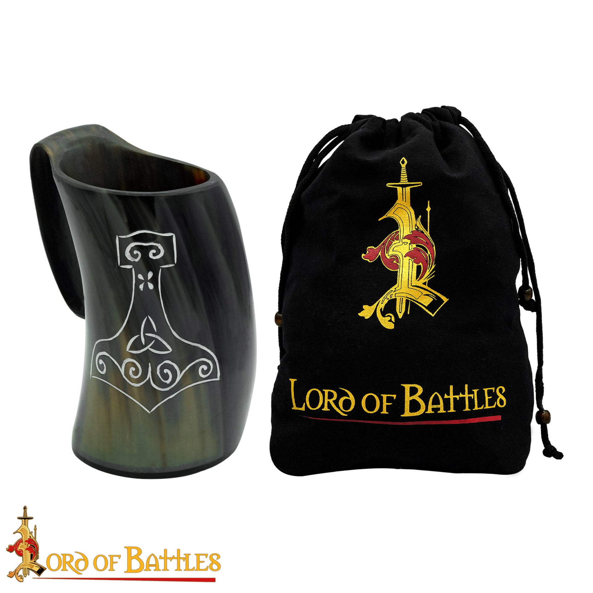 Jarra vikinga Mjolnir de cuerno de buey hecha a mano - imagen 5