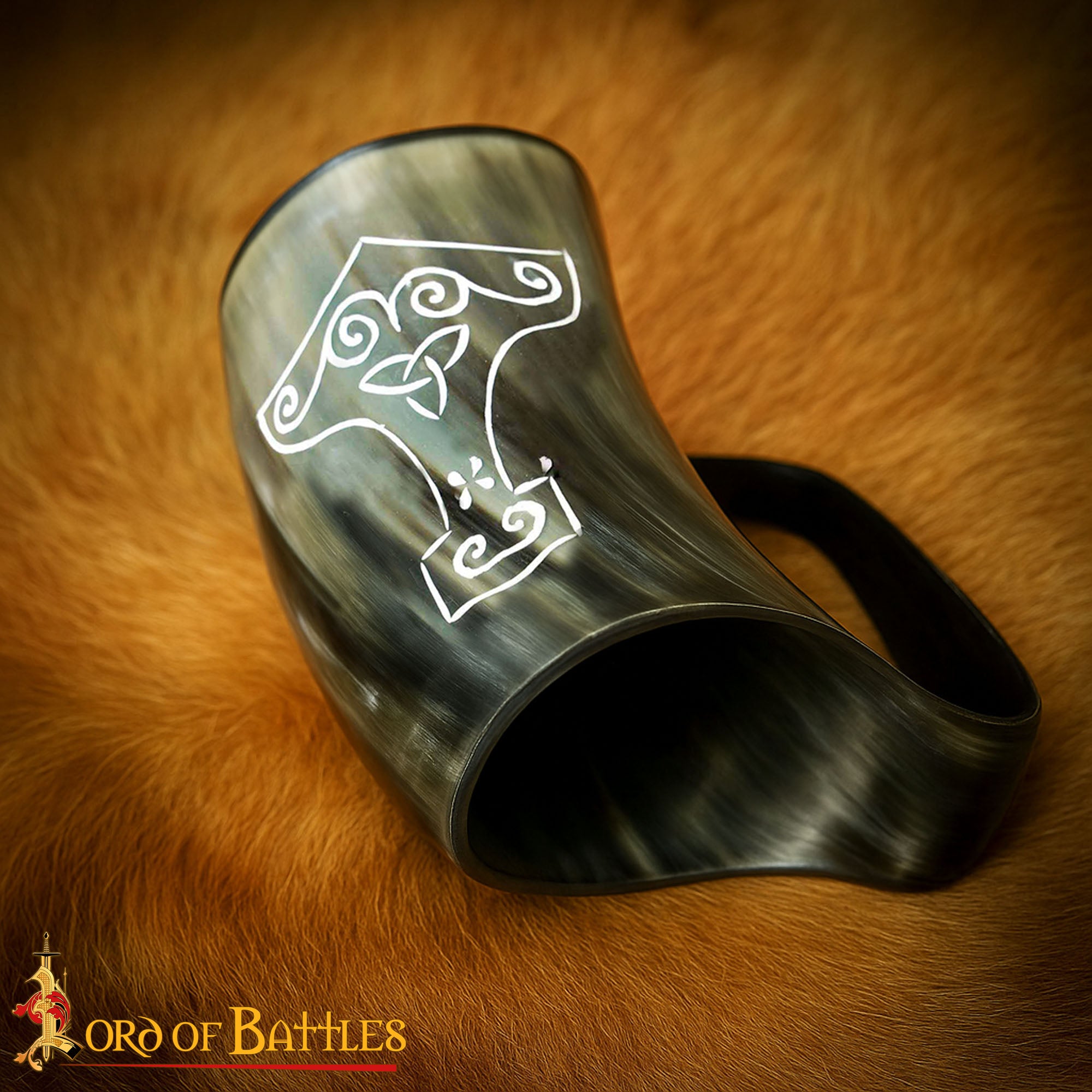 Jarra vikinga Mjolnir de cuerno de buey hecha a mano - imagen 7