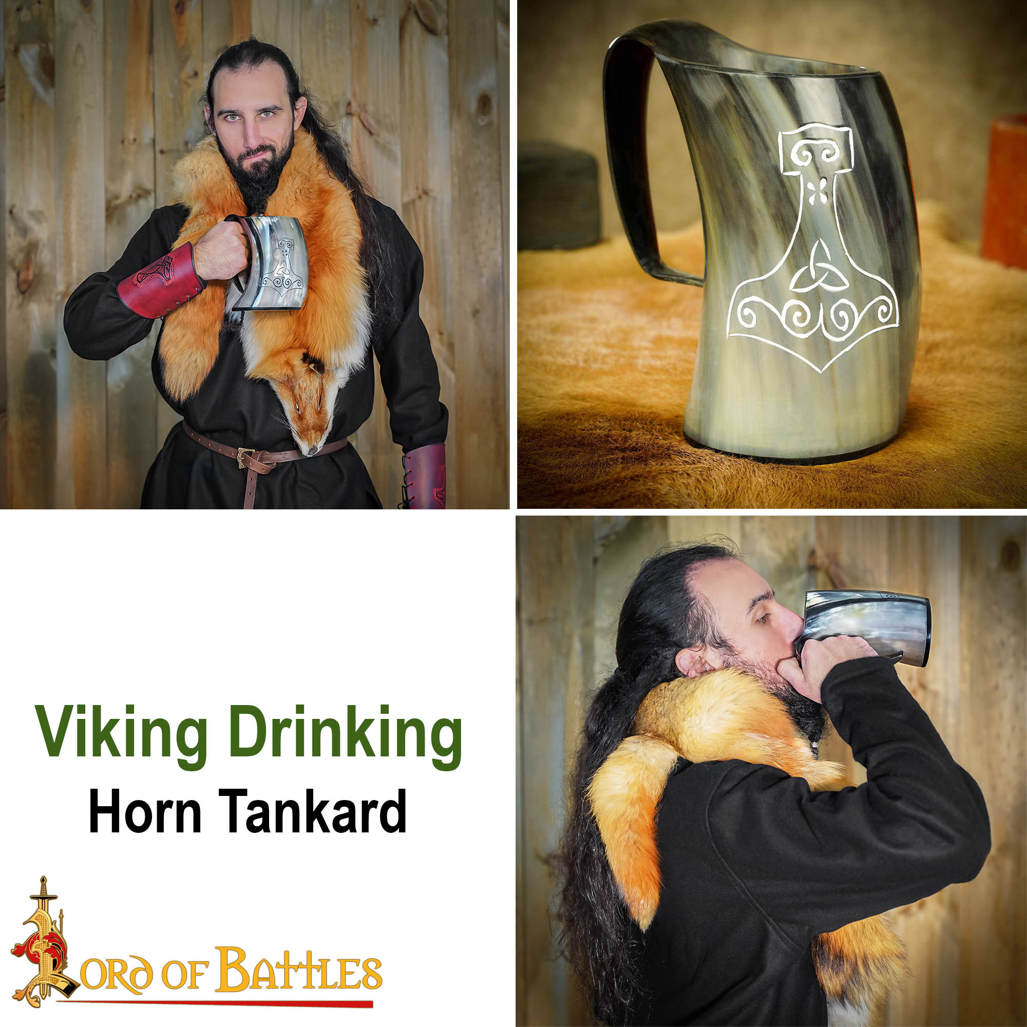 Jarra vikinga Mjolnir de cuerno de buey hecha a mano - imagen 8