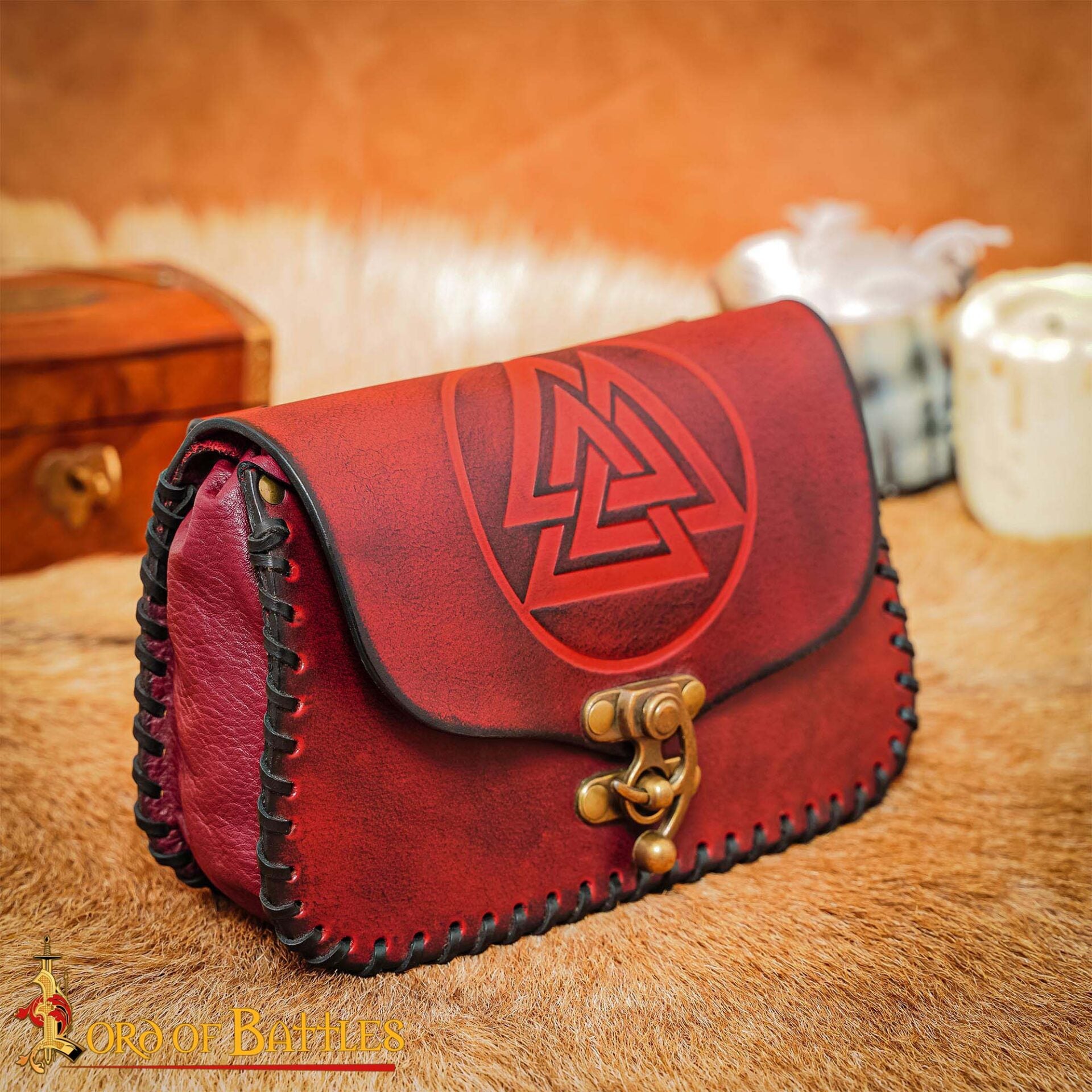 Bolsa de cinturón de cuero Valknut - Granate