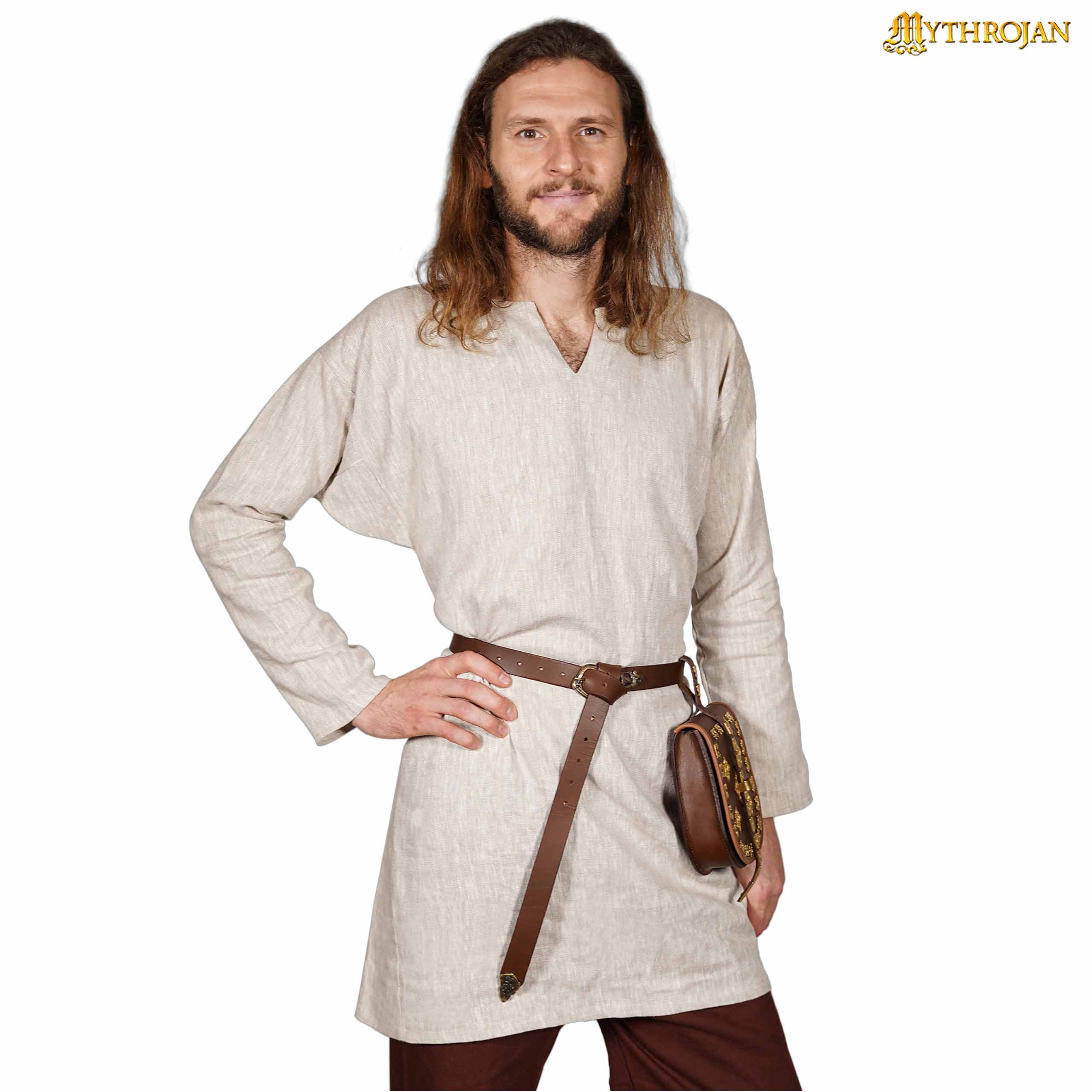 Túnica vikinga Erik en lino 100% - Negro - Natural - L