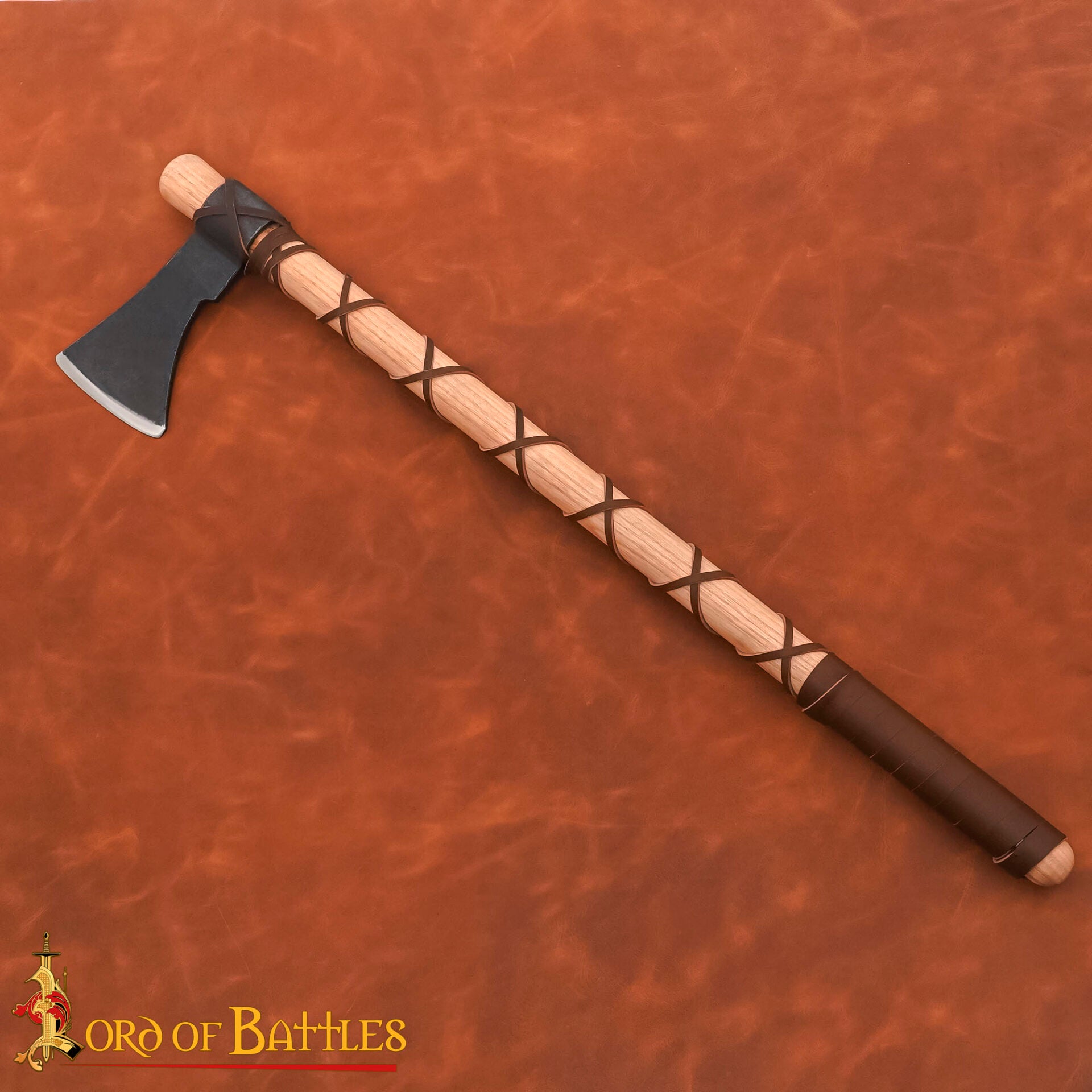 Hacha de Guerrero Vikingo - Hoja de Acero Al Carbono con Envoltura de Cuero - Imagen 1
