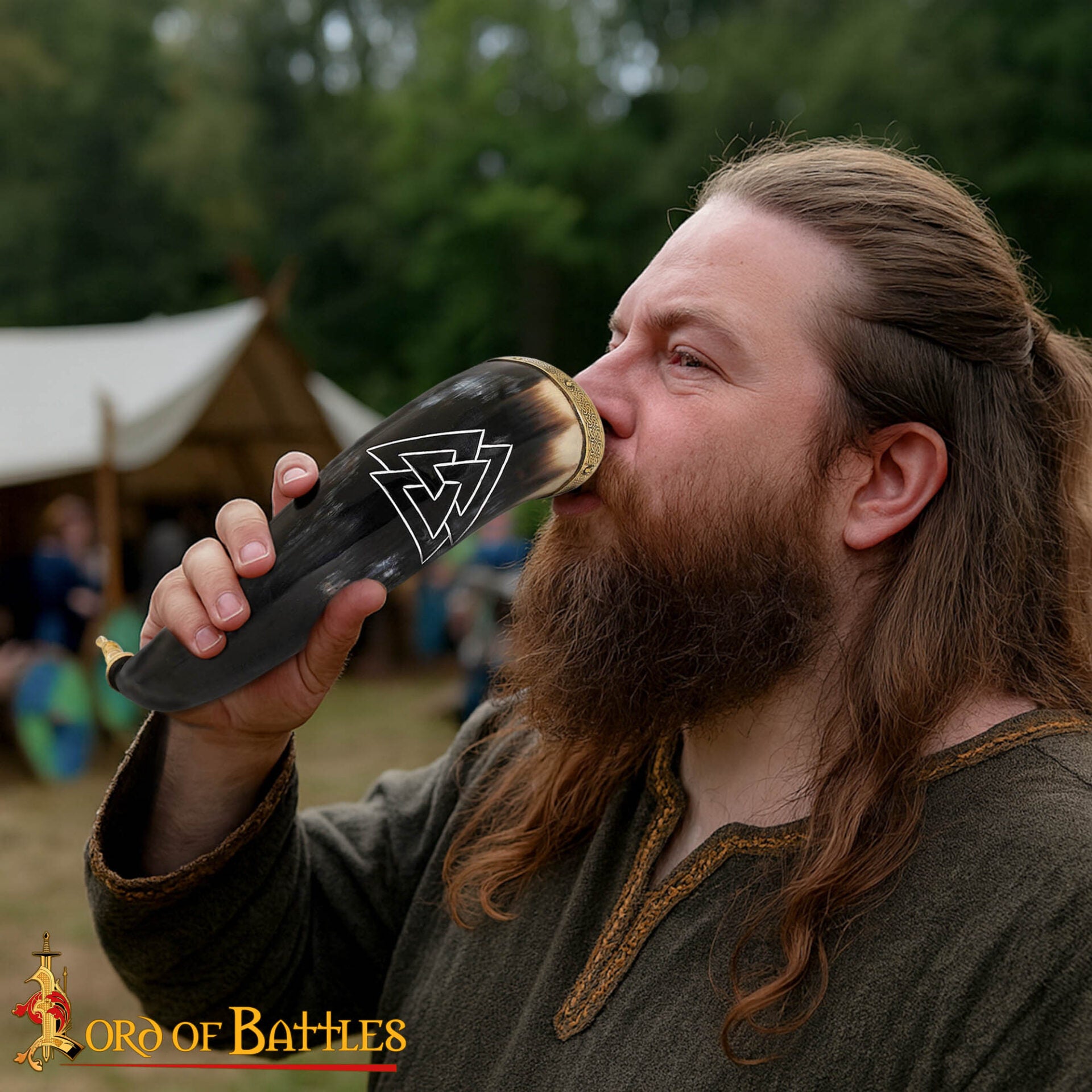 Imagen única de: Cuerno Artesanal de Buey con Grabado Valknut