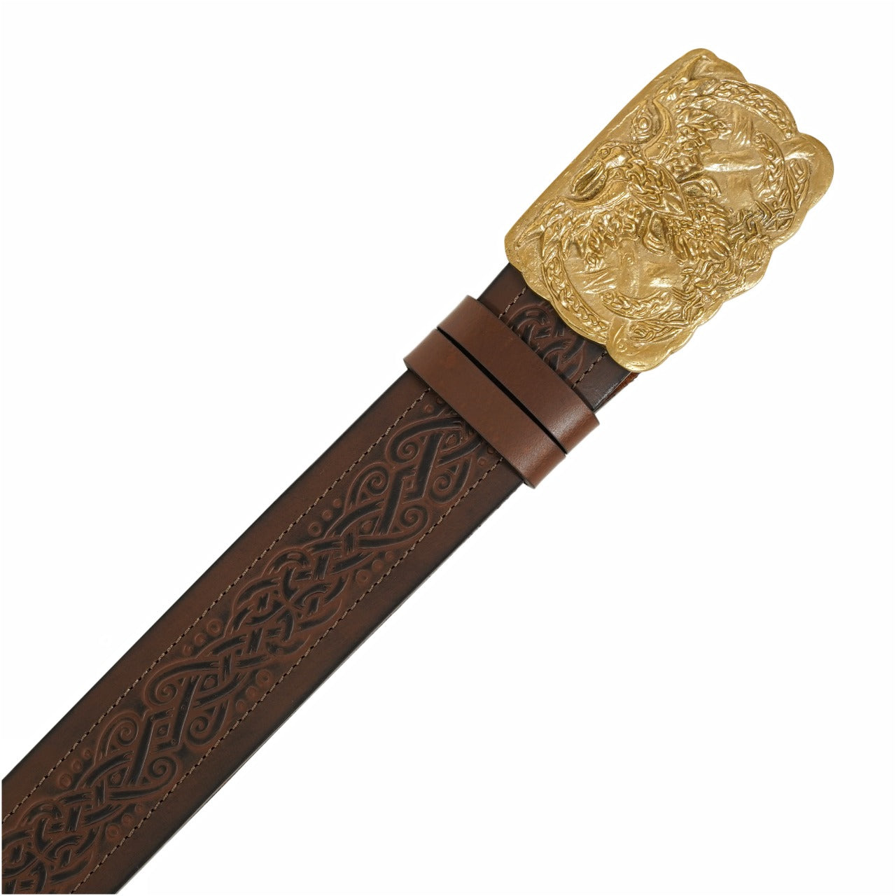 Cinturón vikingo urbano con hebilla de latón y cuero repujado - imagen 10