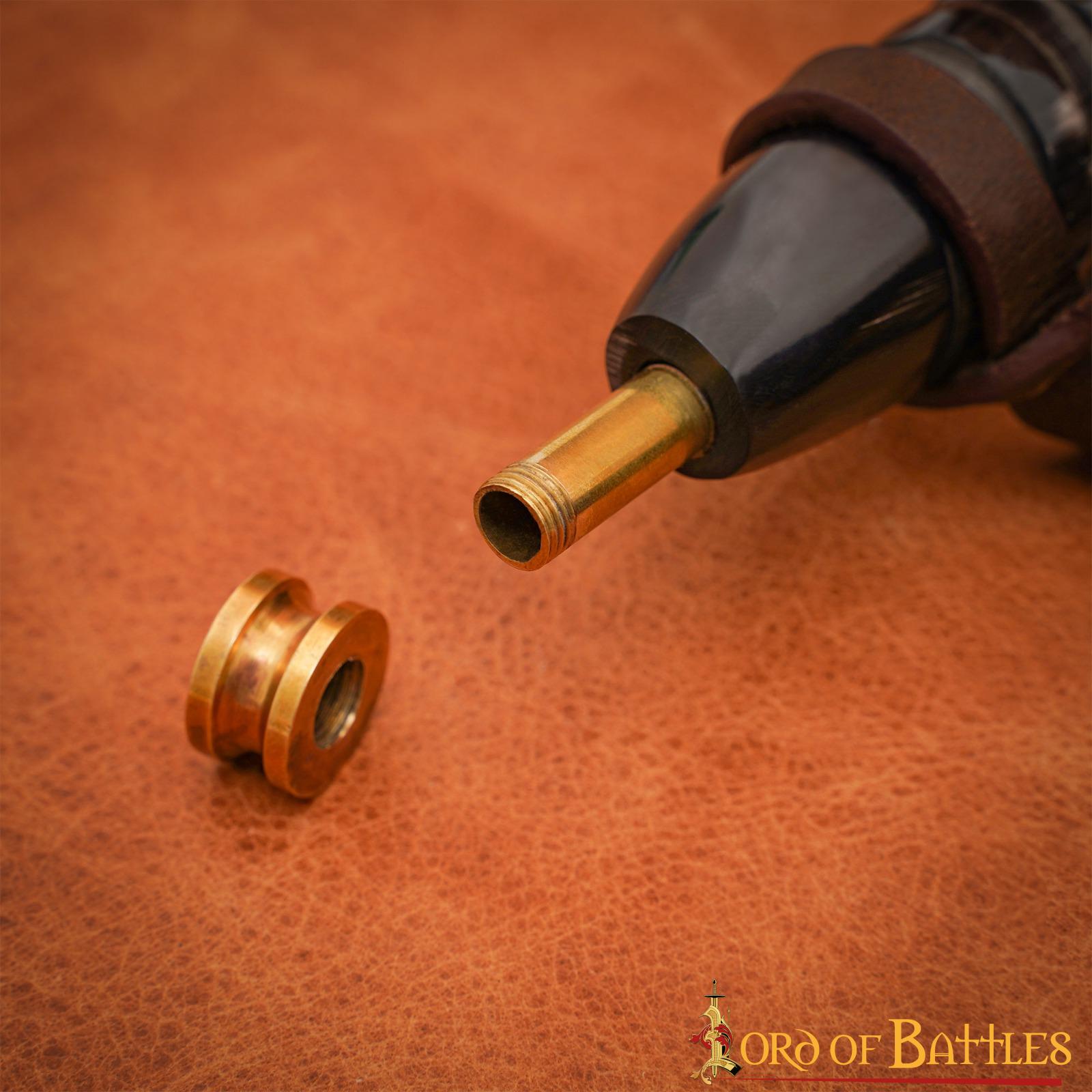 Cuerno polvorera vikingo de buey con válvula de latón - imagen 8