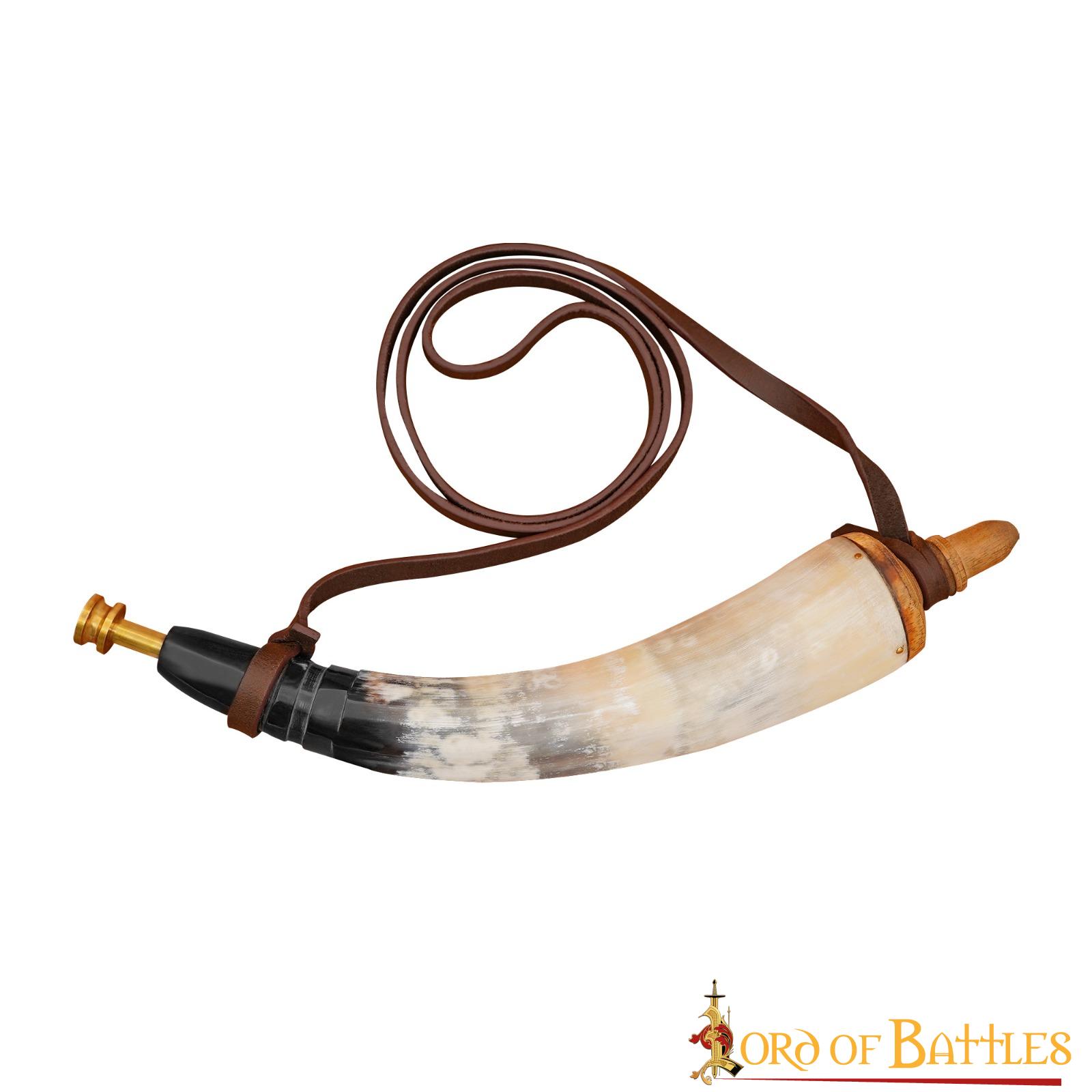 Cuerno polvorera vikingo de buey con válvula de latón - imagen 2