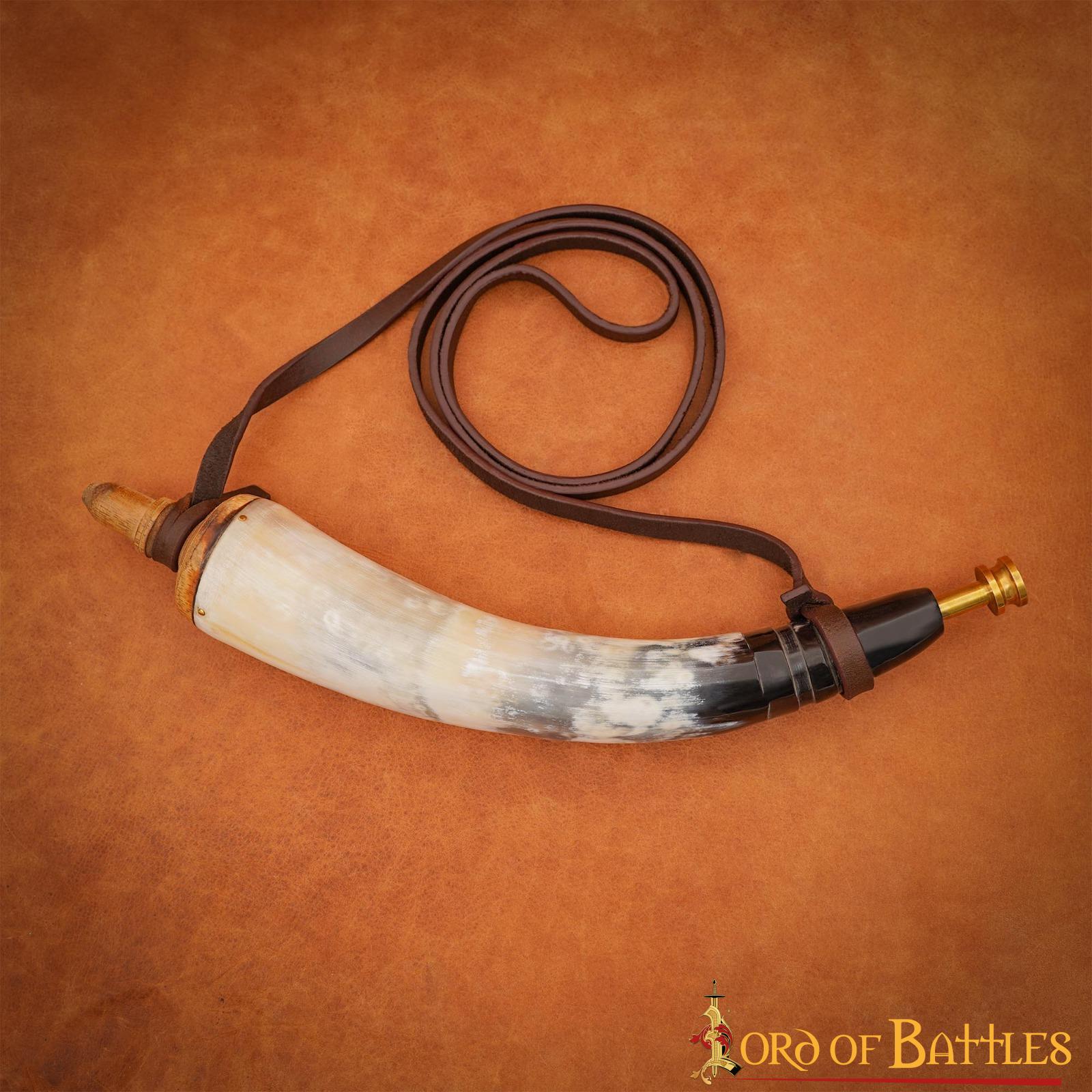 Cuerno polvorera vikingo de buey con válvula de latón - imagen 9