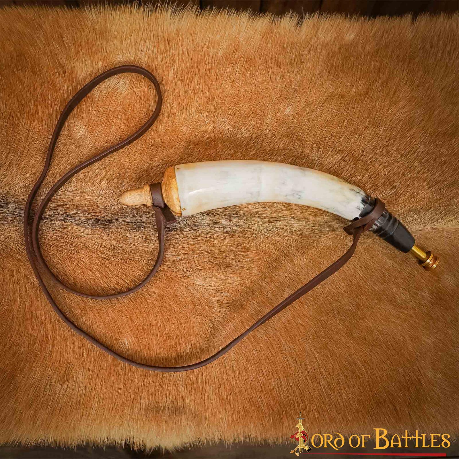 Cuerno polvorera vikingo de buey con válvula de latón - imagen 7