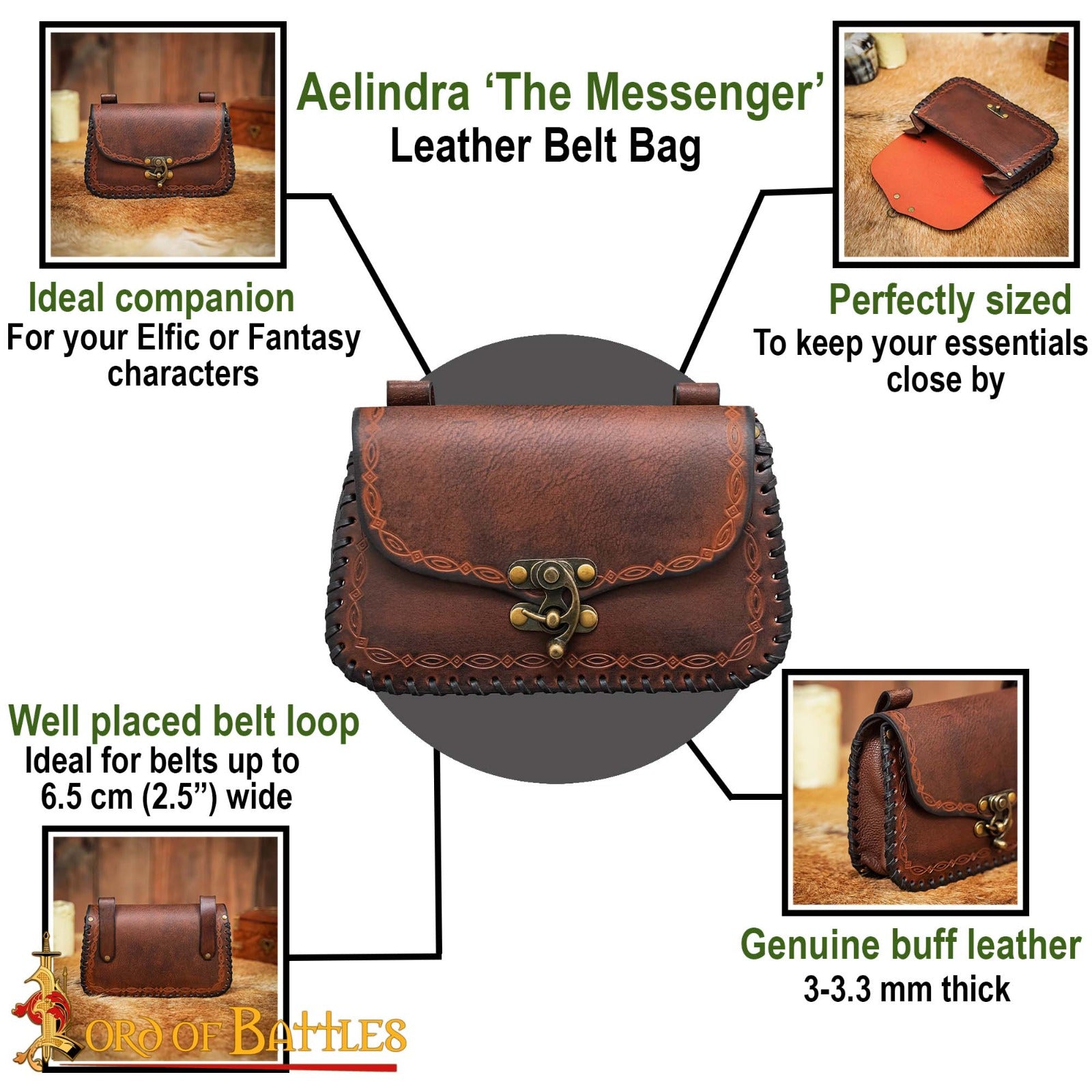 Bolsa de cinturón medieval de cuero repujado — LARP y recreación - imagen 18