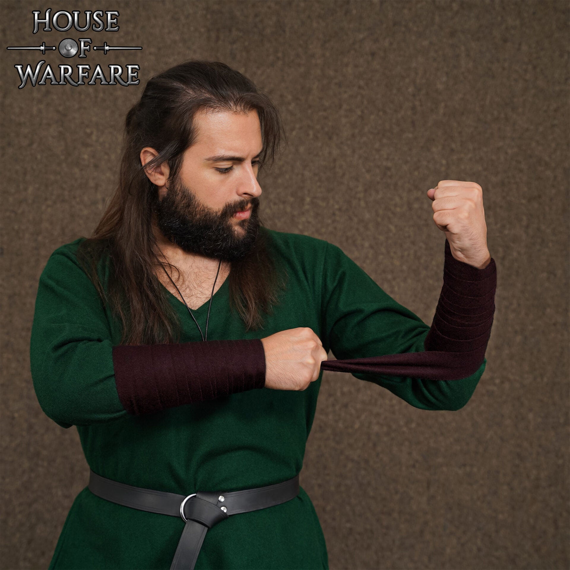 Vendas vikingas de brazo en mezcla 70% lana/30% nylon con fíbula de latón - par - Marrón