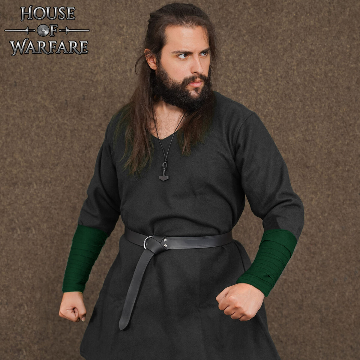 Envolturas vikingas de brazo, 70% lana/30% nylon con fíbula de latón — Par (verde) - imagen 13