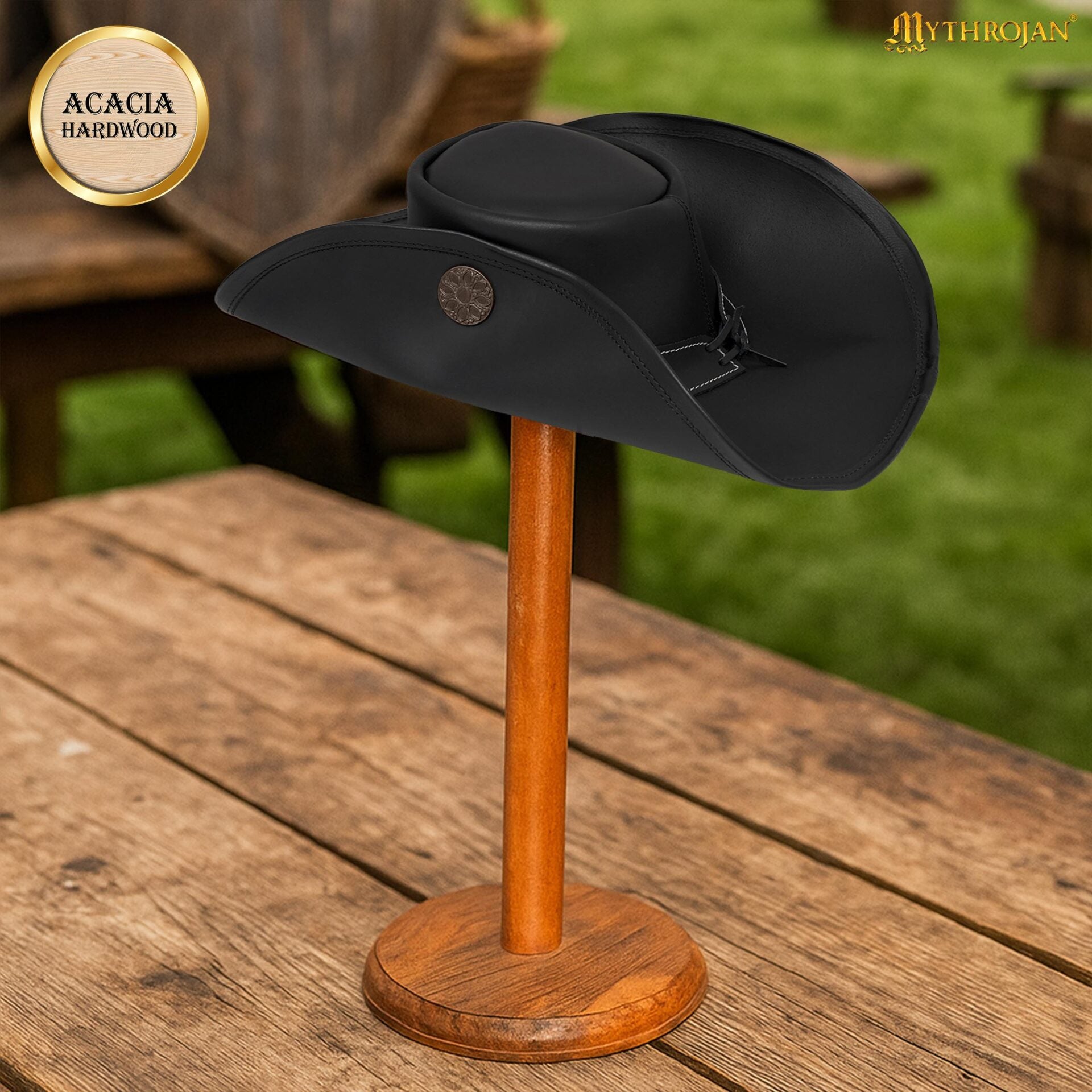 Soporte de madera maciza para casco y sombrero — exhibidor artesanal - imagen 7