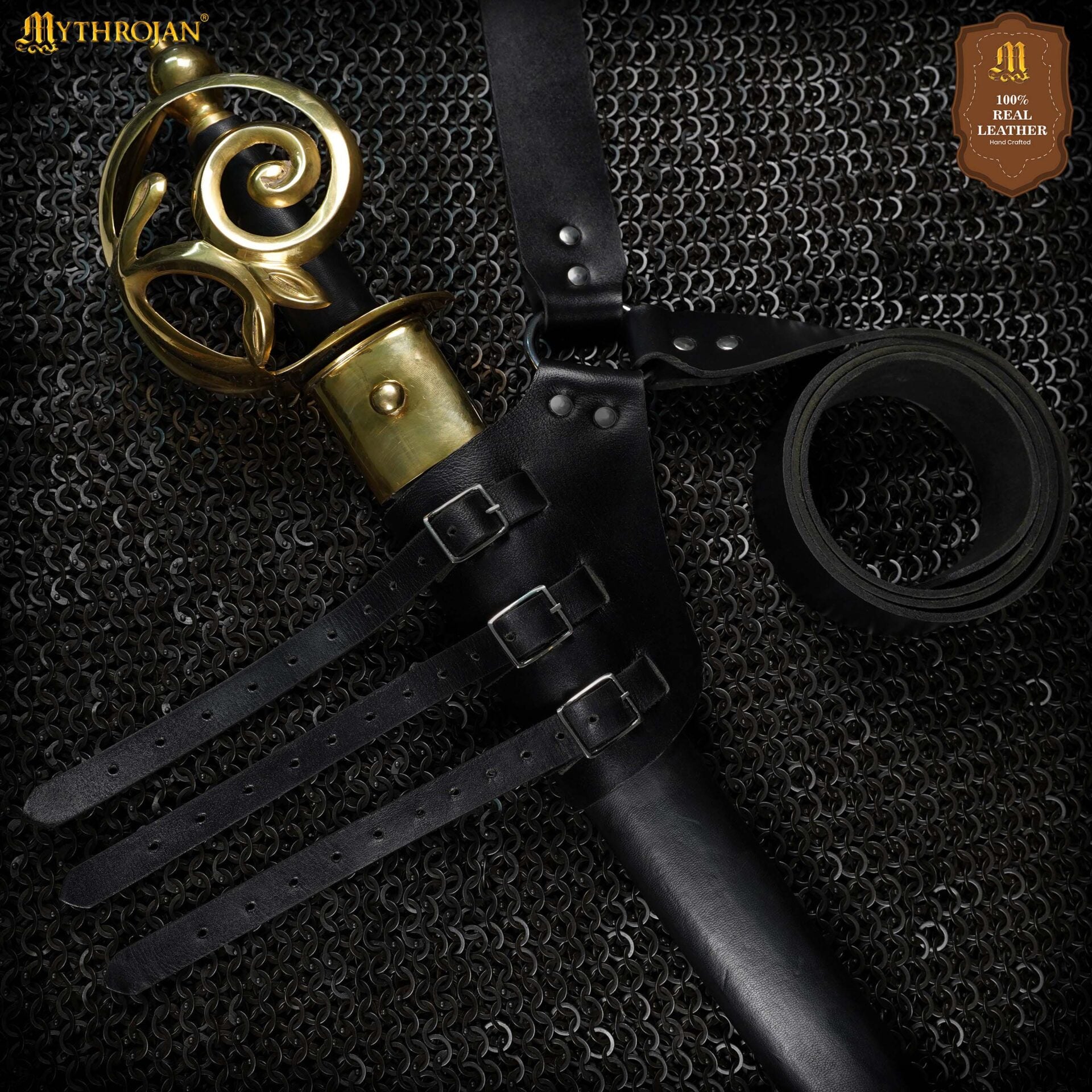 Bandolera de cuero medieval para espada ajustable (diestros y zurdos) - imagen 15