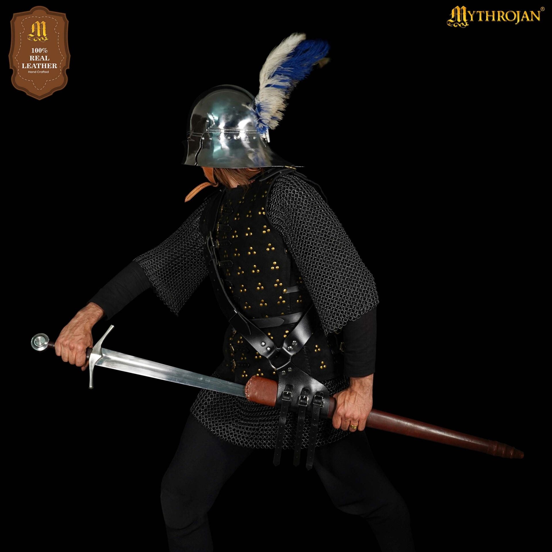 Bandolera de cuero medieval para espada ajustable (diestros y zurdos) - imagen 19