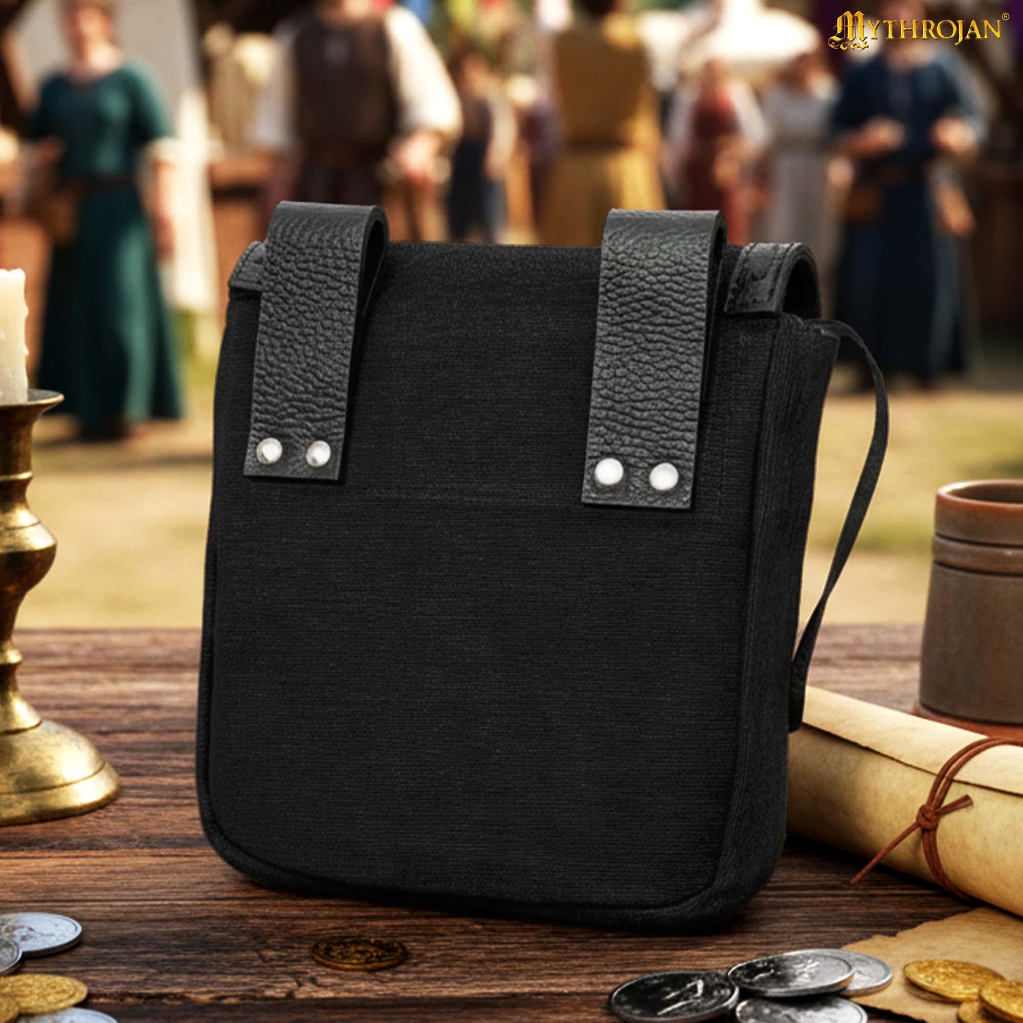 Bolsa de cinturón medieval de lona con cierre de cuerno - imagen 5