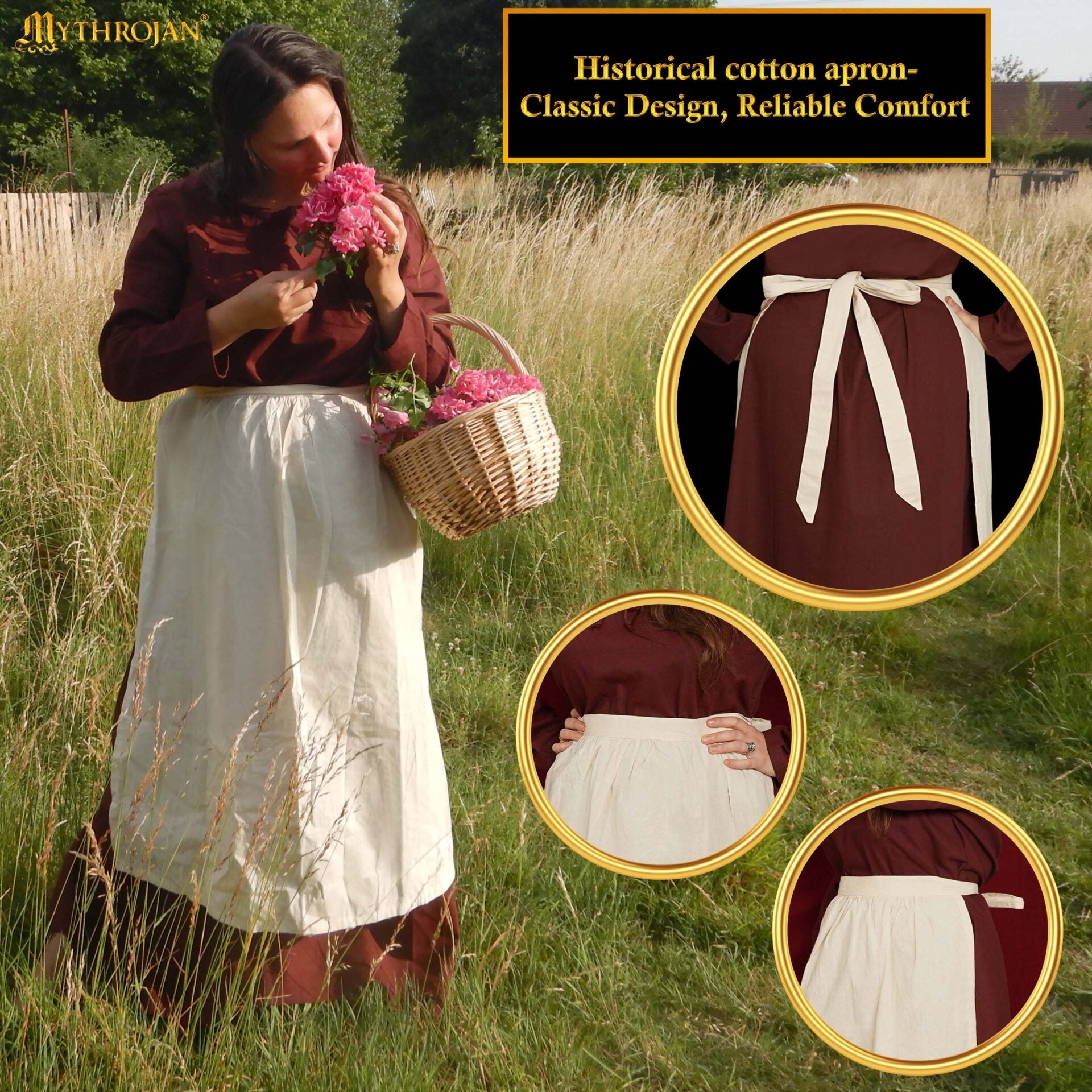Delantal medieval 100% algodón - Accesorio histórico - imagen 6