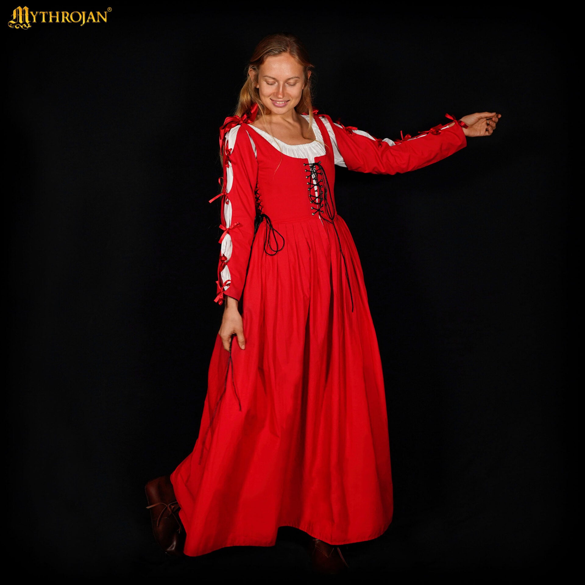 Vestido renacentista de algodón con blusa — 100% algodón - Rojo - L