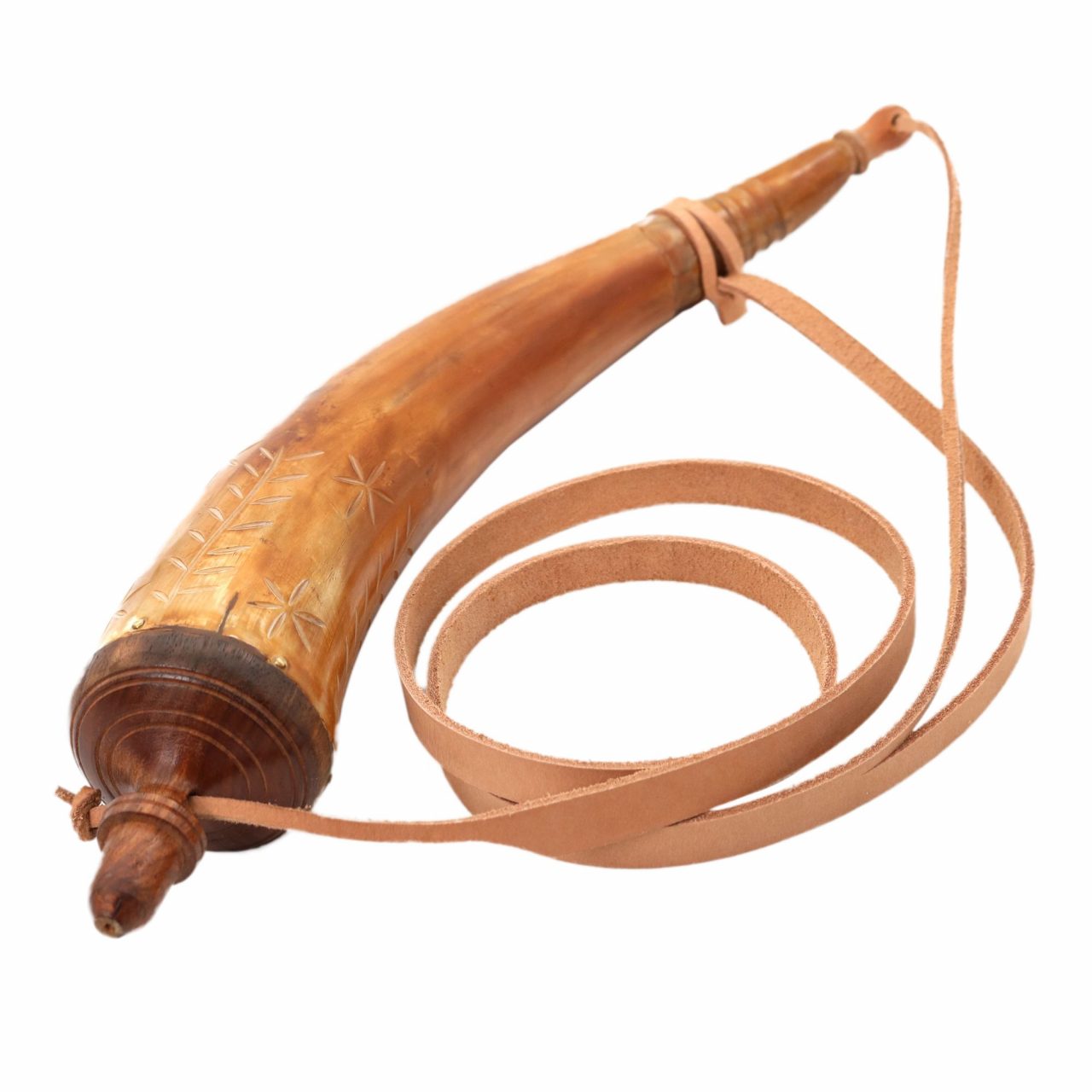 Polvorera vikinga de cuerno con correa de cuero - imagen 14