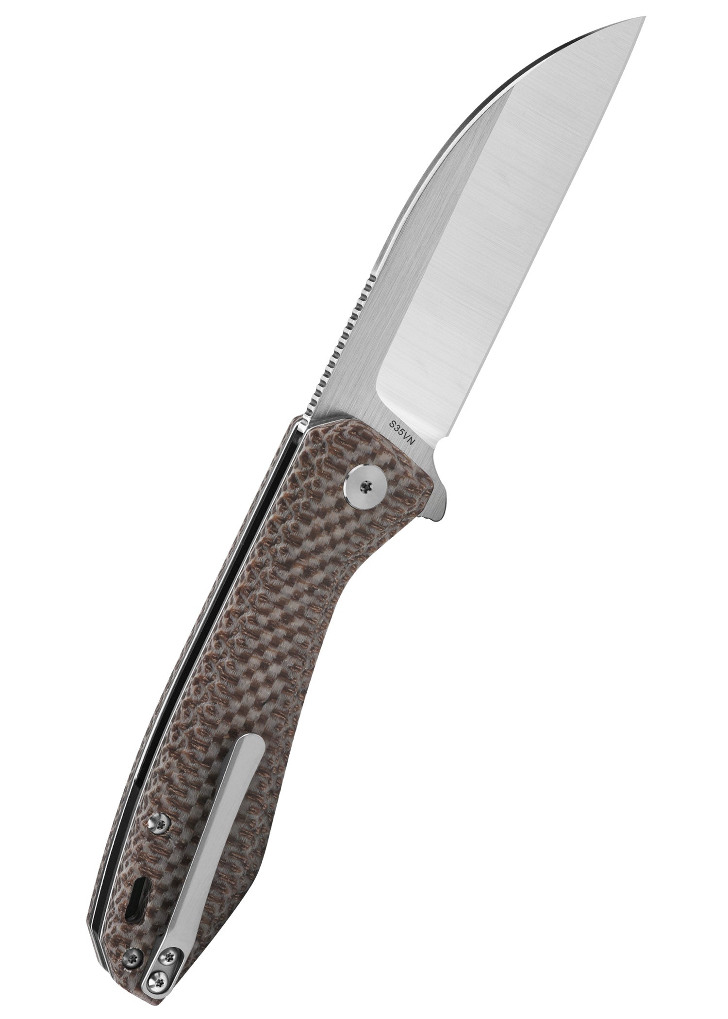 Imagen única de: Navaja Pelican, Hoja Satinada, Mango De Micarta Textura Marrón