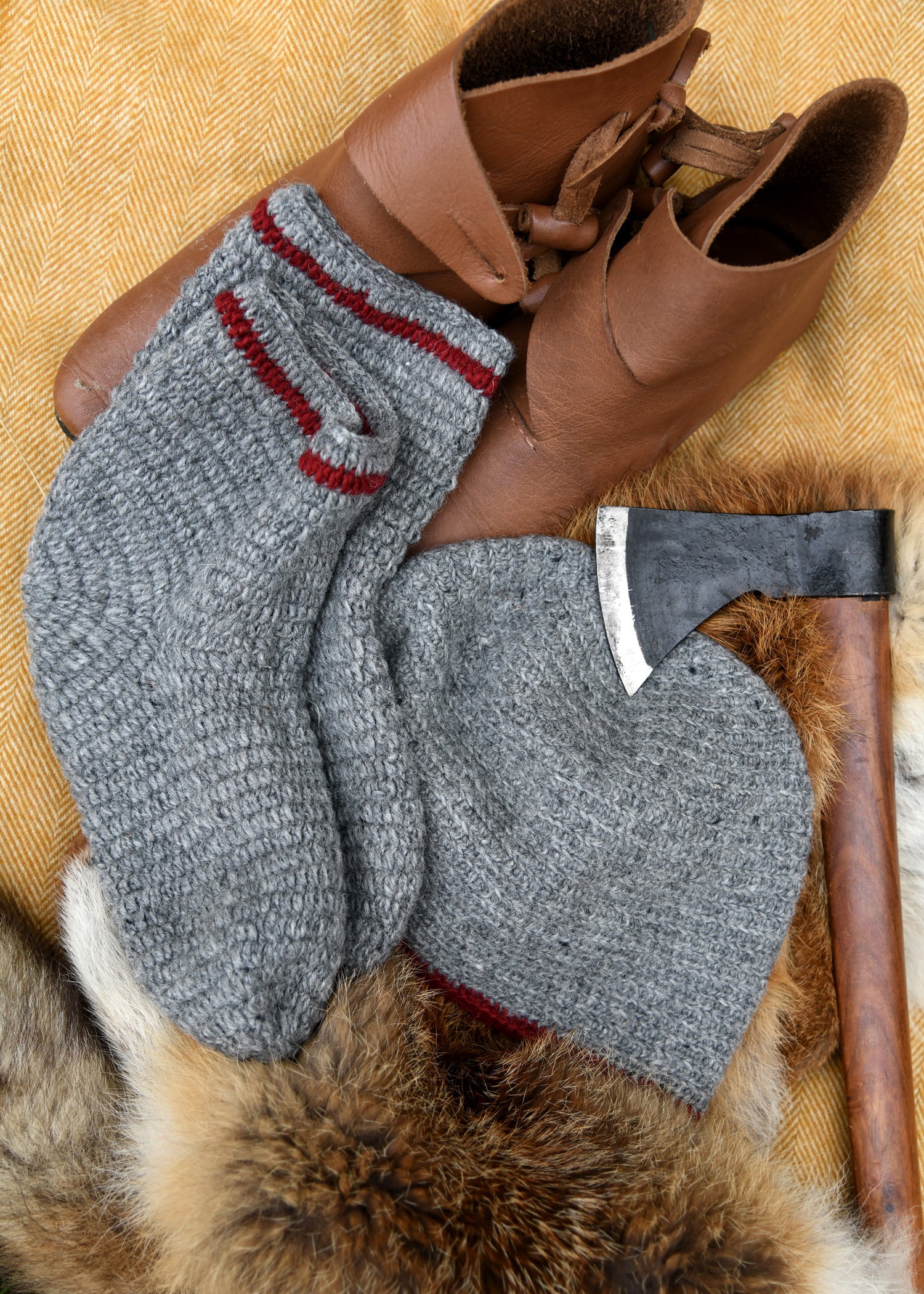 Imagen única de: Calcetines De Lana Tejidos A Crochet, Gris Burdeos