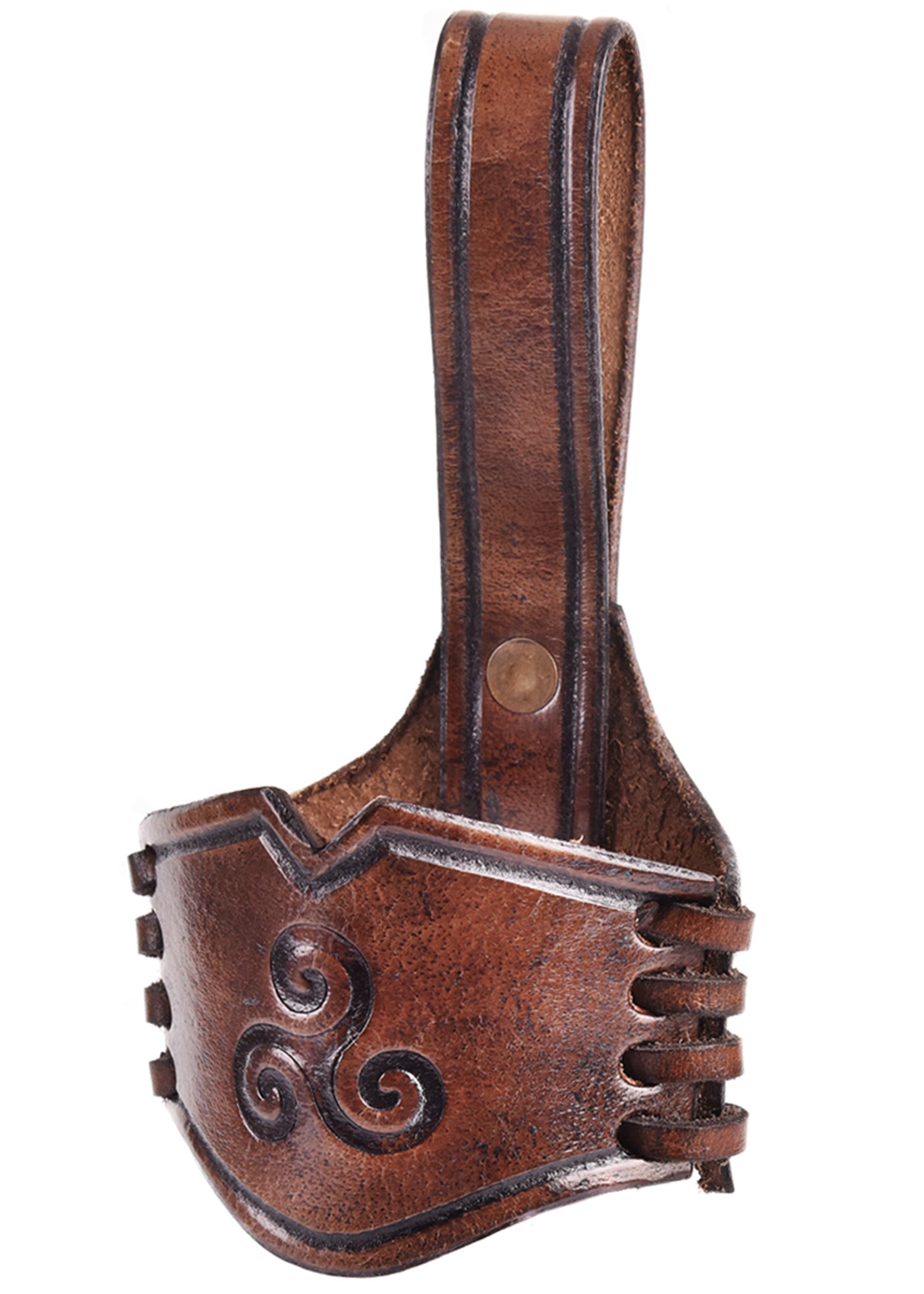 Imagen única de: Soporte De Cuero Para Cuerno Para Beber, Trisquel En Relieve, Marrón Oscuro, Varios Tamaños
