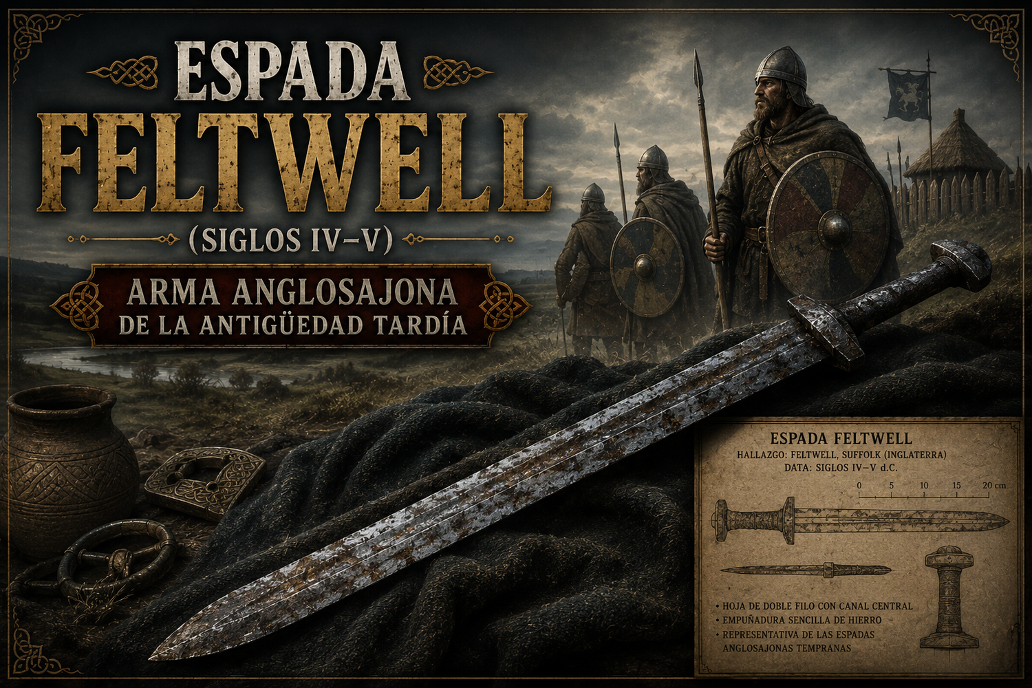 Imagen de una espada, con soldados y campamento detrás, y el título del artículo a un lado