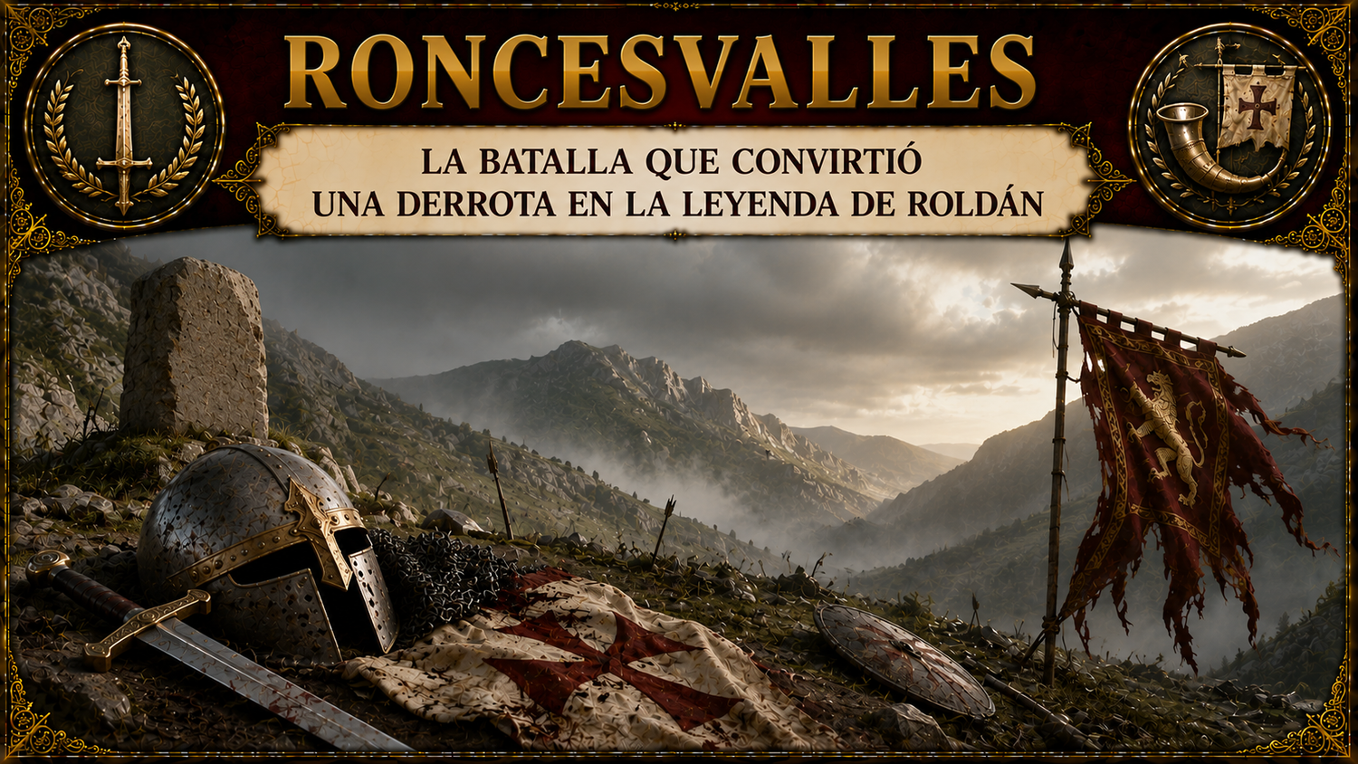 Imagen de una tumba de un caballero con montañas al fondo y el título del artículo en la parte superior