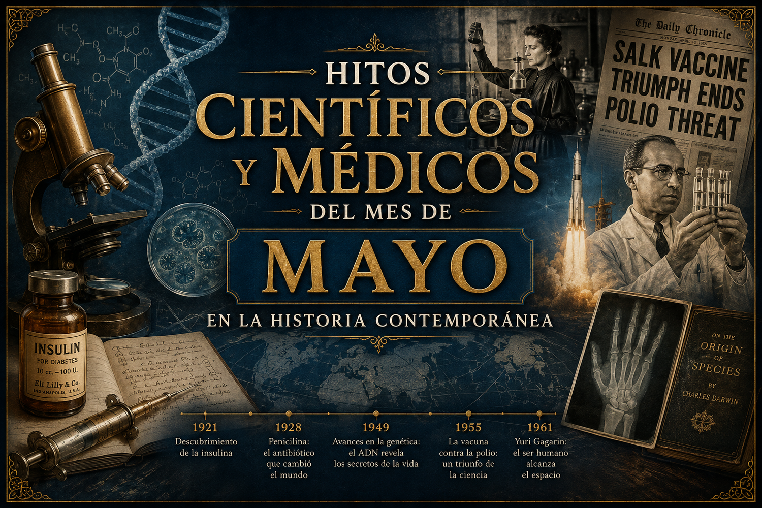 Imagen con referencias médicas y científicas de fondo, con el nombre del artículo en la parte central