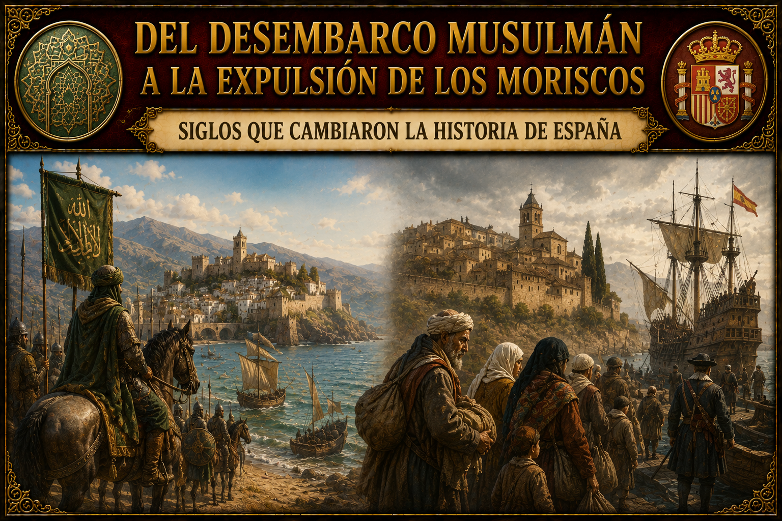 Ilustración que refleja ambos momentos históricos mencionados, con el título del artículo en la parte superior