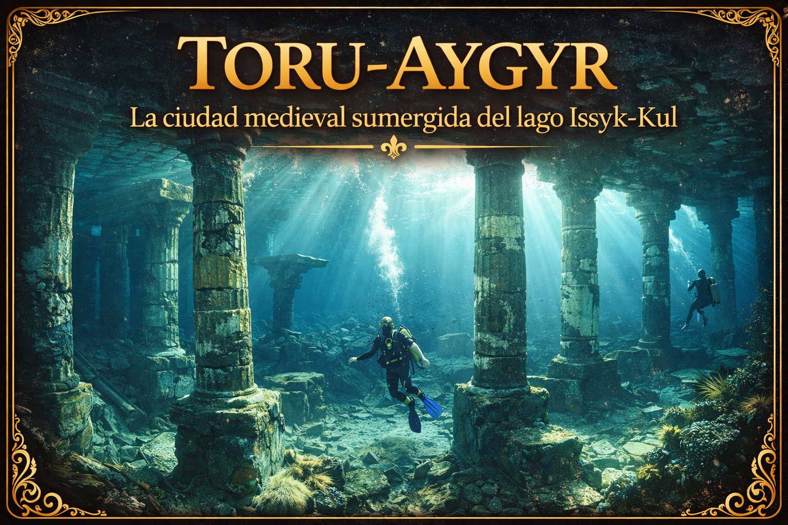 Foto de buzos en una ciudad sumergida, con el título del artículo escrito en la parte superior