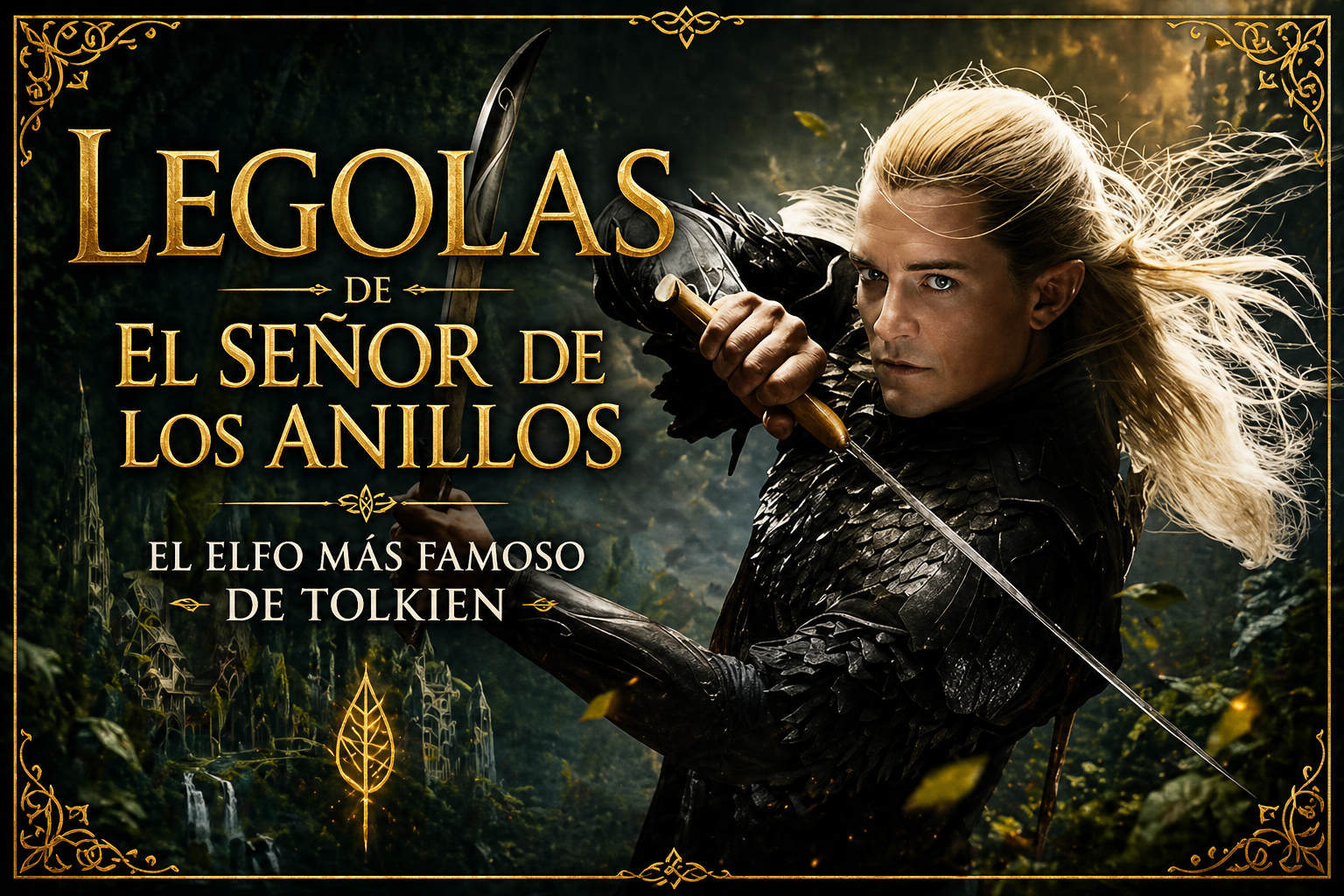 Imagen de Legolas con sus dagas, y el título del artículo a un lado